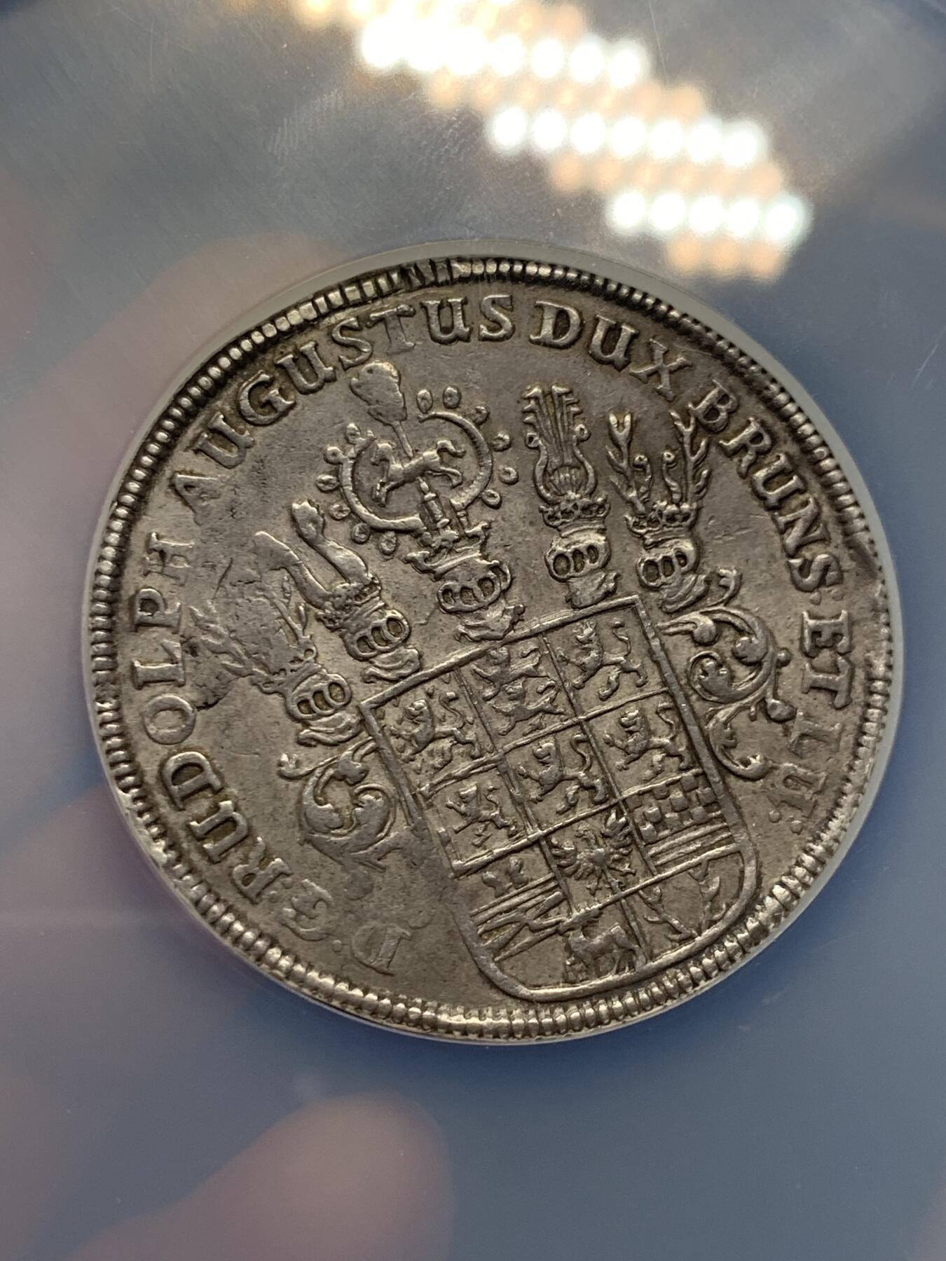 《竞宝斋》第287场-周六， 周日，周一 3场连拍 （全场包邮） NGC AU 德国 1680 布伦瑞克-沃尔芬比特尔公国 野人 泰勒 大银币 细节好 这样的年份现在上海N无法评级了 拍一枚少一枚