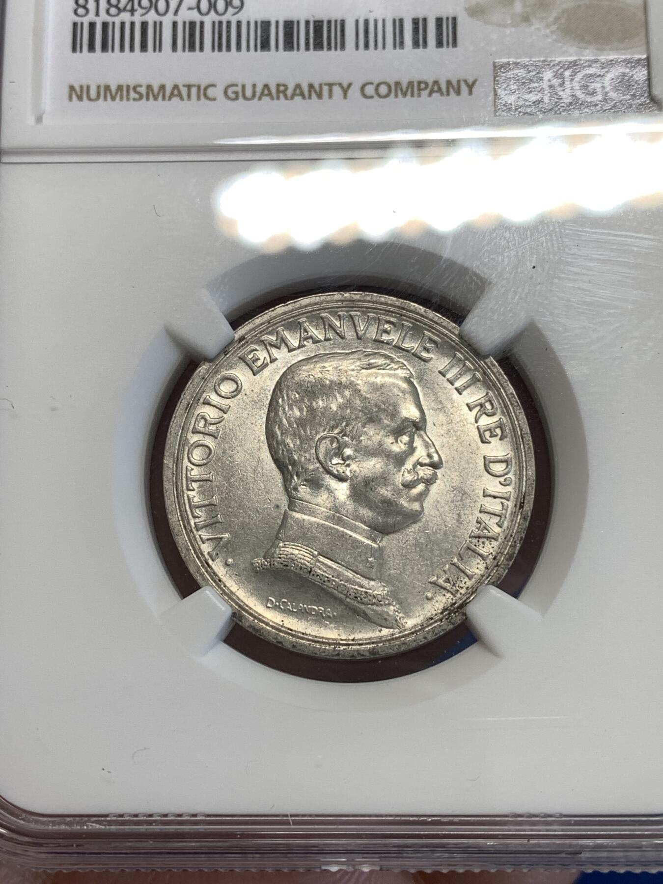 《竞宝斋》第287场-周六， 周日，周一 3场连拍 （全场包邮） NGC AU58 意大利 1916年 马车 2里拉银币