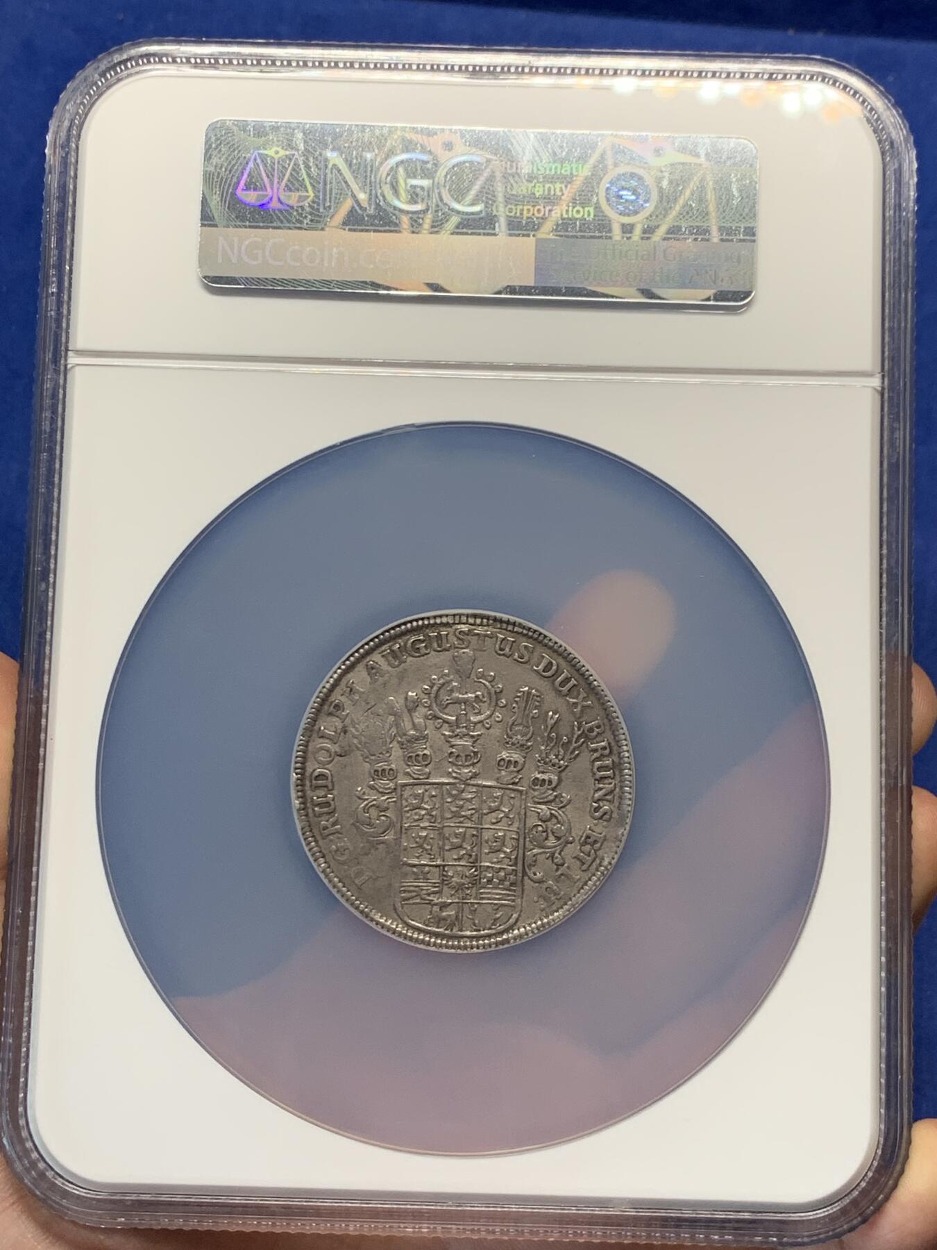 《竞宝斋》第287场-周六， 周日，周一 3场连拍 （全场包邮） NGC AU 德国 1680 布伦瑞克-沃尔芬比特尔公国 野人 泰勒 大银币 细节好 这样的年份现在上海N无法评级了 拍一枚少一枚