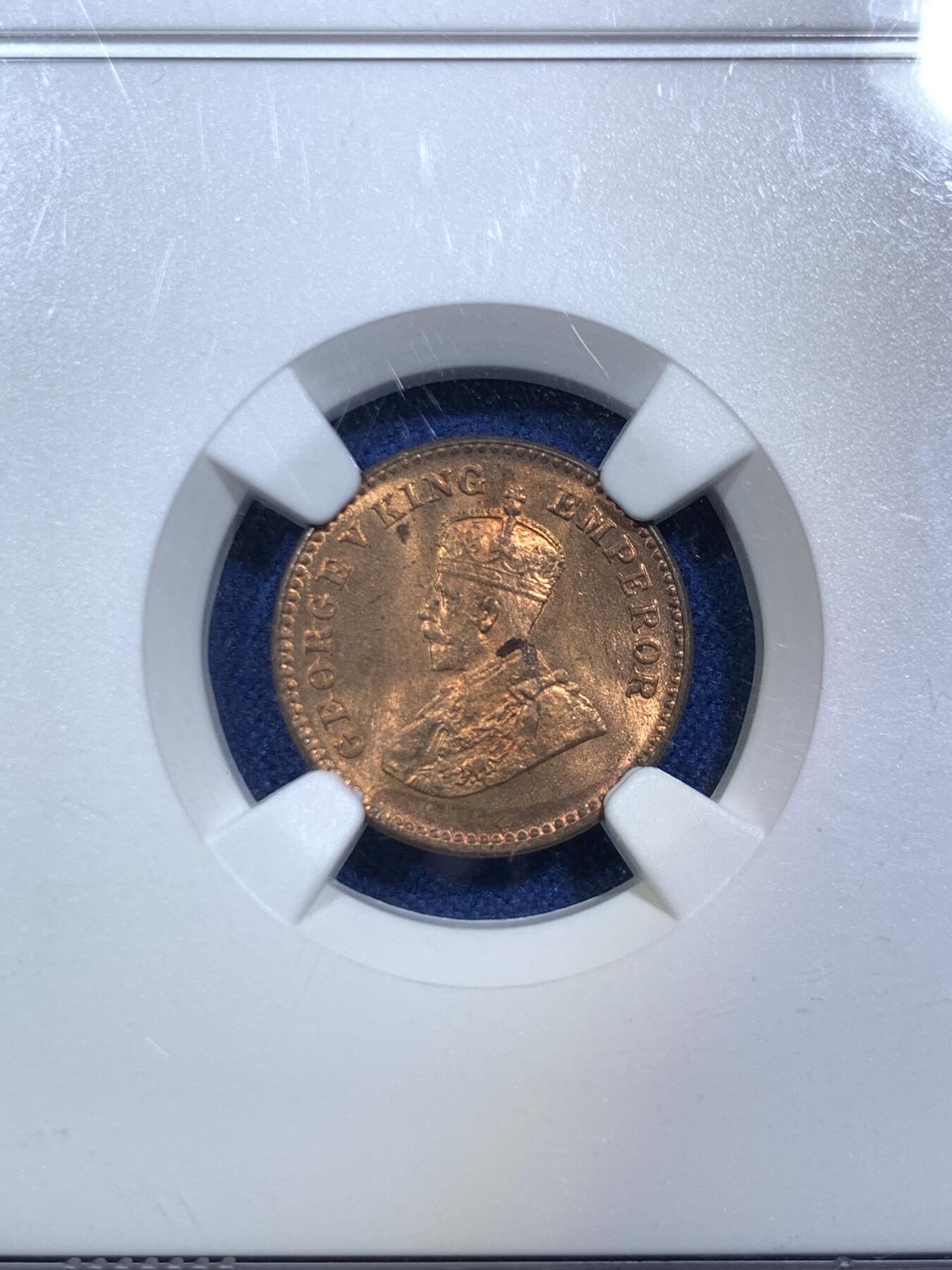 《竞宝斋》第287场-周六， 周日，周一 3场连拍 （全场包邮） 两枚一组 NGC MS64RB/MS63RB 1932C英属印度1/12A铜币