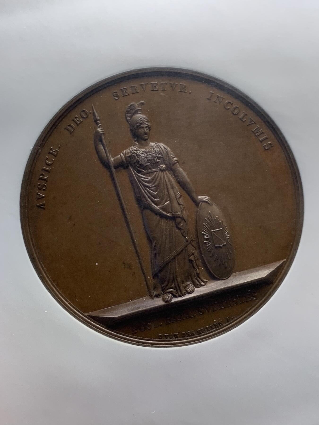 《竞宝斋》第287场-周六， 周日，周一 3场连拍 （全场包邮） NGC MS65BN 荷兰1836乌特勒支大学铜章 大横盒封装 稀见高分 一般都是62、63分，更高分本人仅见此品