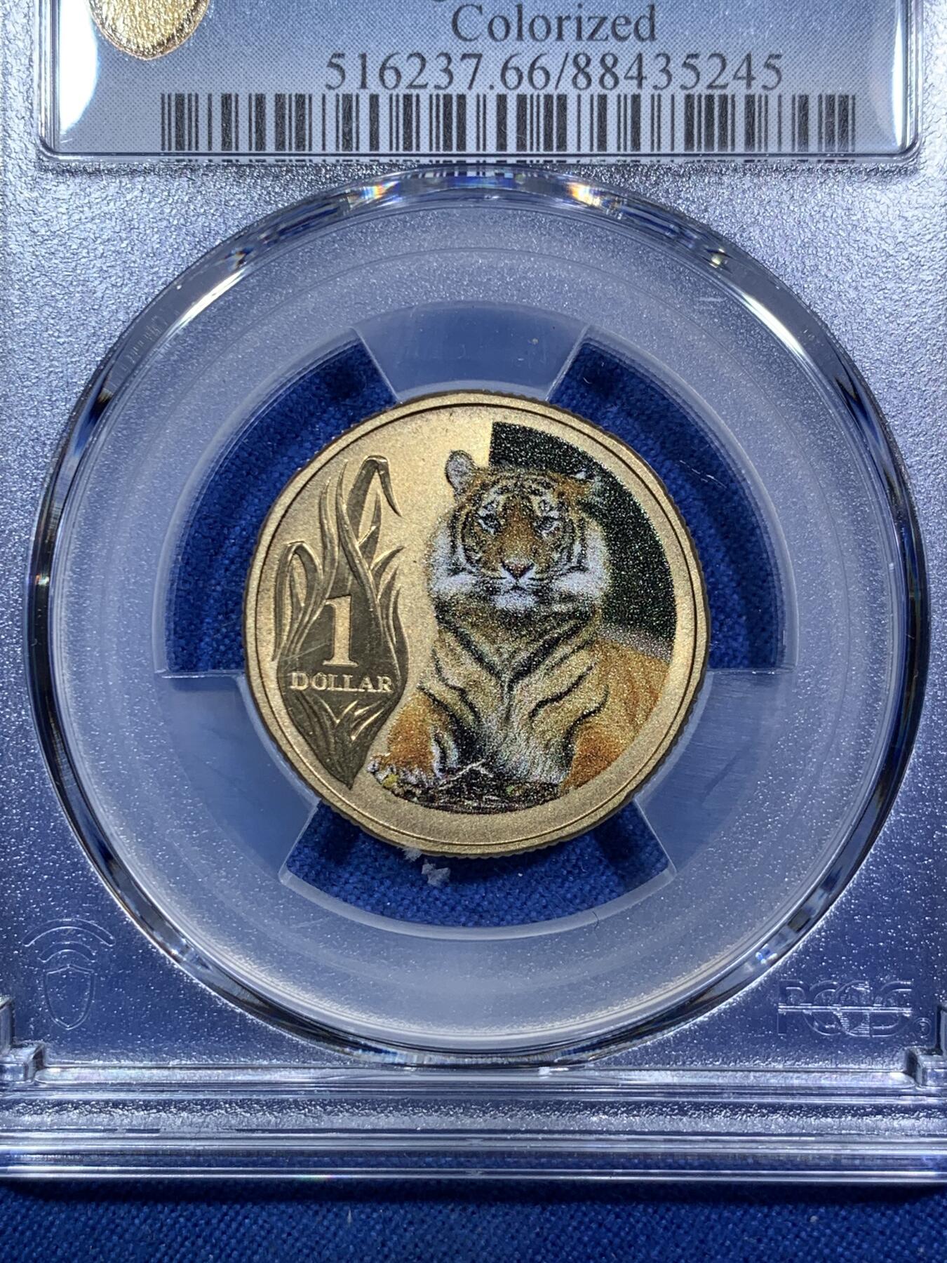 《竞宝斋》第287场-周六， 周日，周一 3场连拍 （全场包邮） PCGS金盾 MS66 澳大利亚2012年苏门答腊虎1元彩色铜币