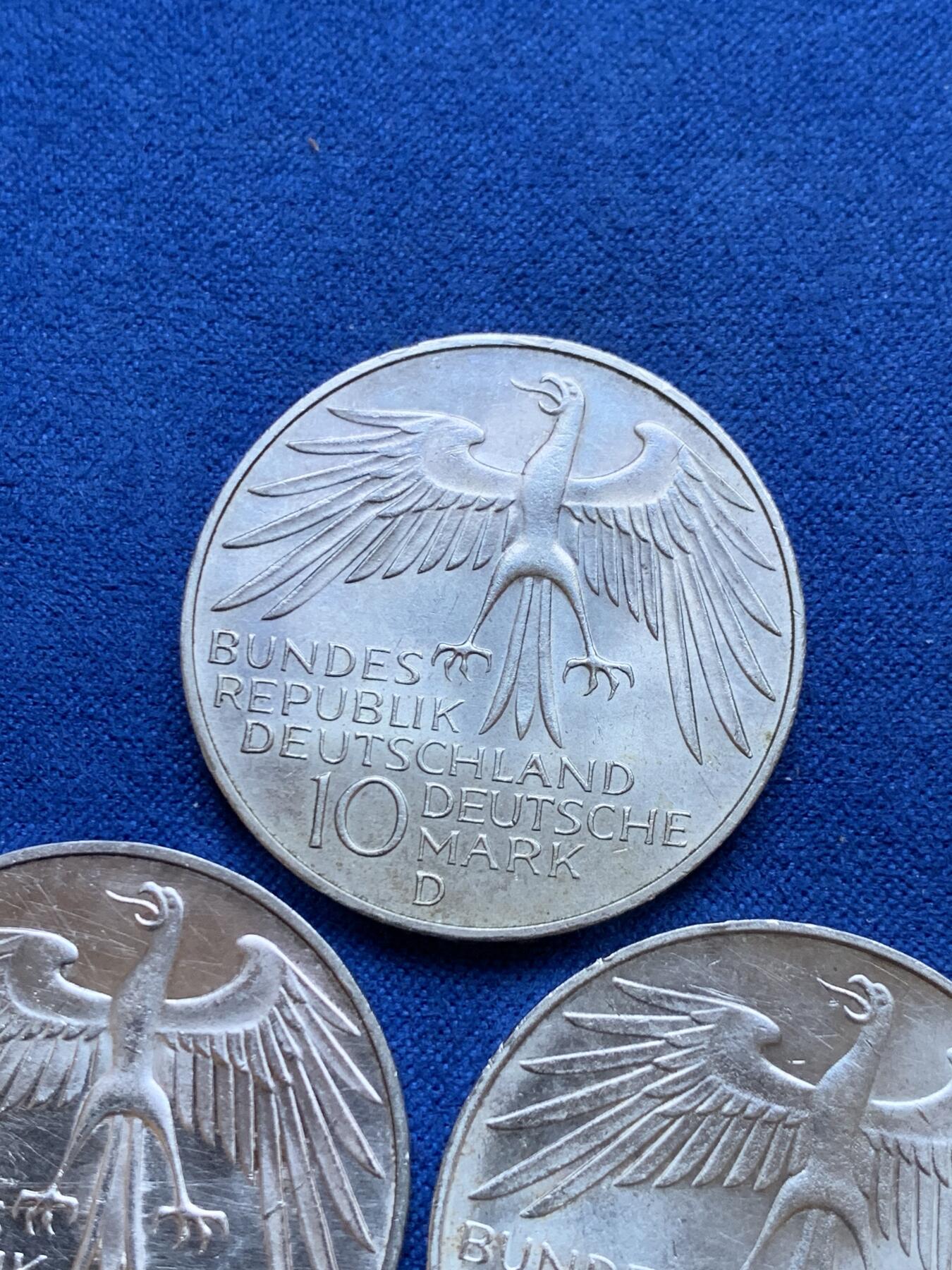 《竞宝斋》第287场-周六， 周日，周一 3场连拍 （全场包邮） 3枚一组 德国1972年10马克银币 不同厂别