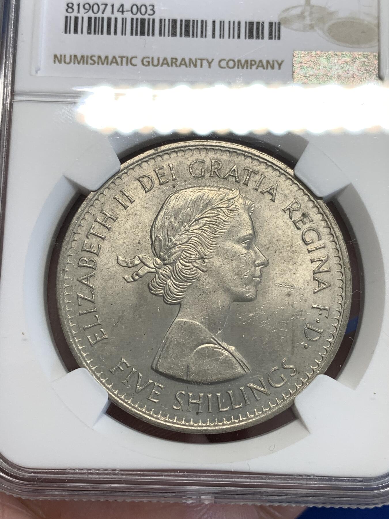 《竞宝斋》第287场-周六， 周日，周一 3场连拍 （全场包邮） NGC UNC 英国1960年纽约博览会伊丽莎白女王纪念克朗币 严评没给分，比登基克朗少见