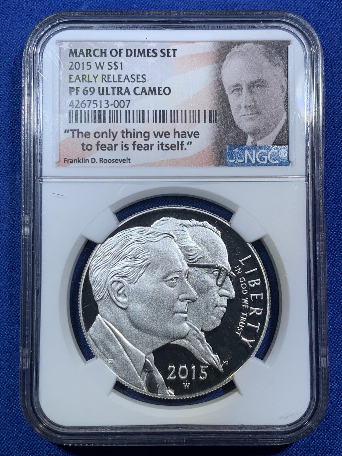 《竞宝斋》第287场-周六， 周日，周一 3场连拍 （全场包邮） NGC PF69UC 美国2015年畸形儿基金会1美元精制银币 克劳斯2017年获奖币 最富激情币 PROOF精制币 币面清爽干净又漂亮 打制精美