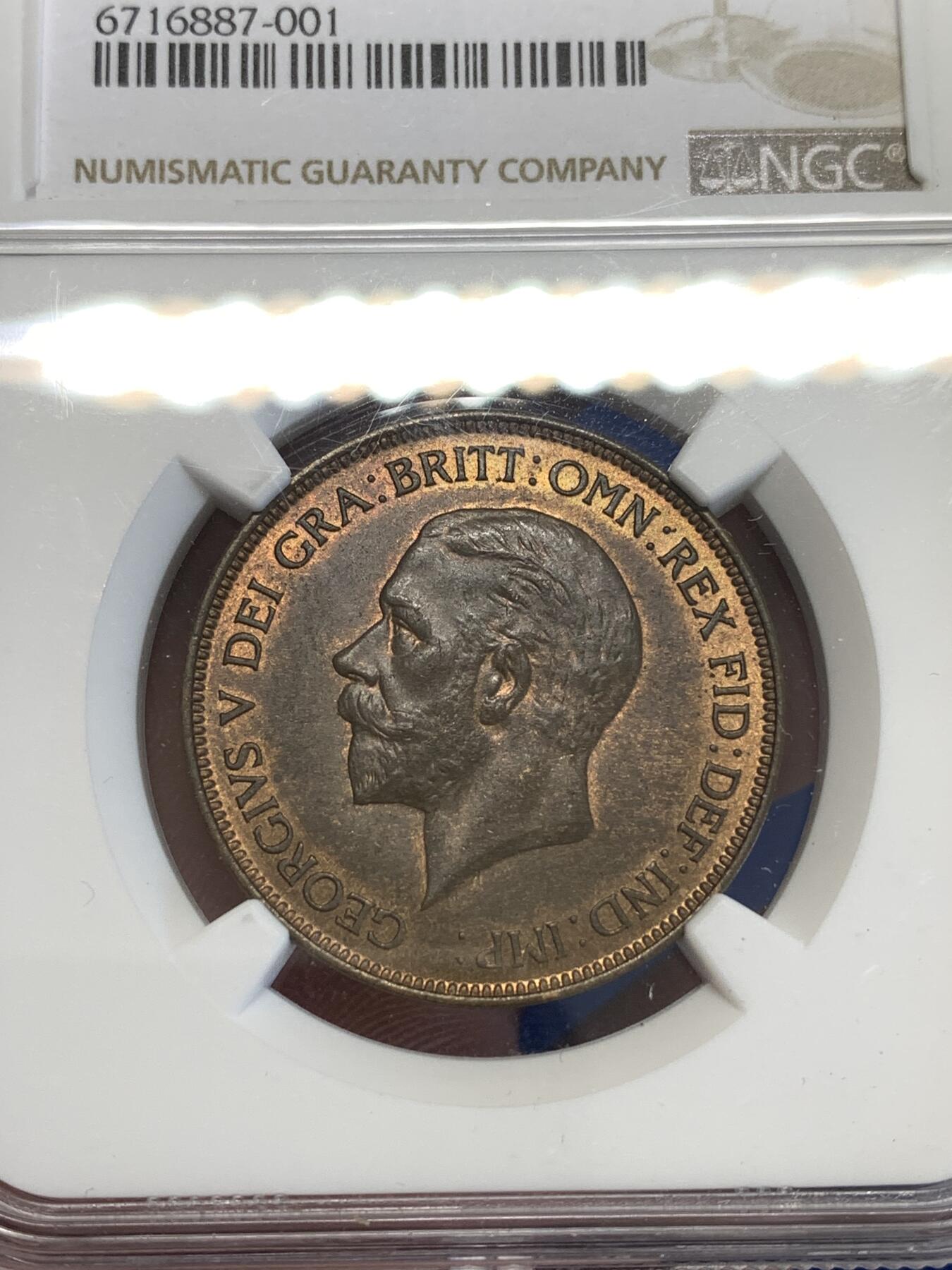 《竞宝斋》第287场-周六， 周日，周一 3场连拍 （全场包邮） NGC MS64BN 英国1936年乔治五世1便士铜币