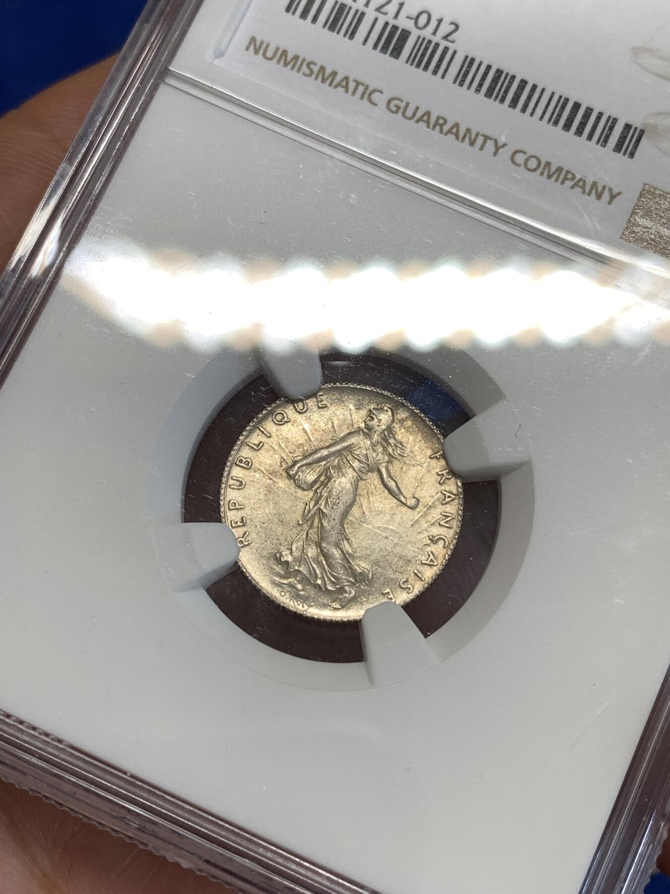 《竞宝斋》第287场-周六， 周日，周一 3场连拍 （全场包邮） NGC MS62 法国1916年播种女神50生丁银币