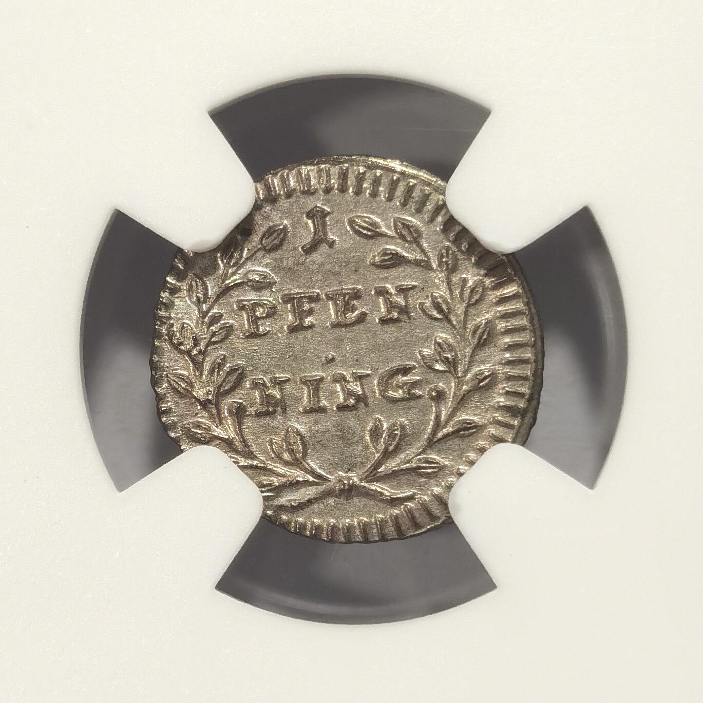 博洋堂世界钱币拍卖第084期（全场包邮） NGC MS64 德国雷根斯堡1759年双钥匙1芬尼小银币