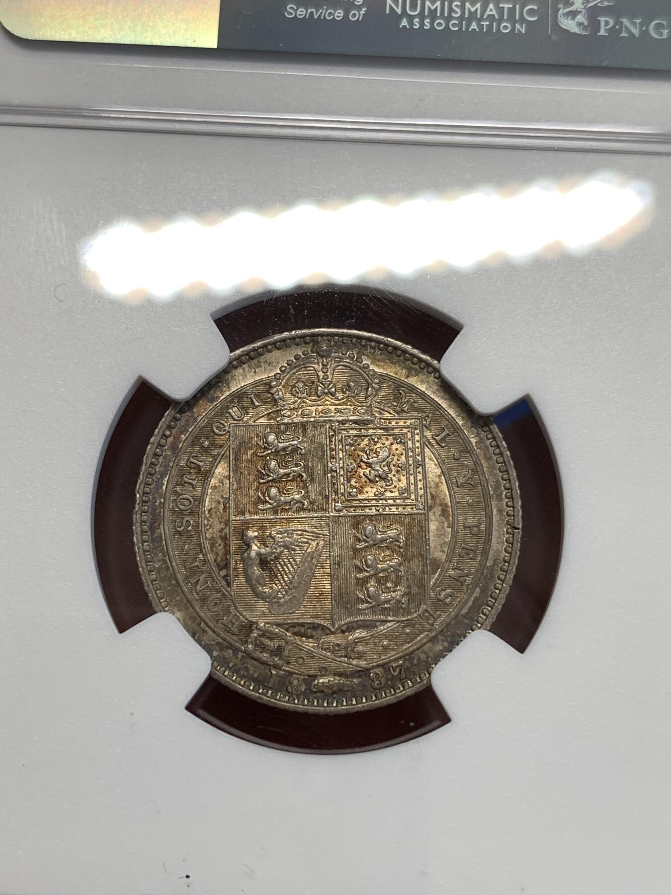 《竞宝斋》第287场-周六， 周日，周一 3场连拍 （全场包邮） NGC AU55 英国1887年维多利亚1先令 银币