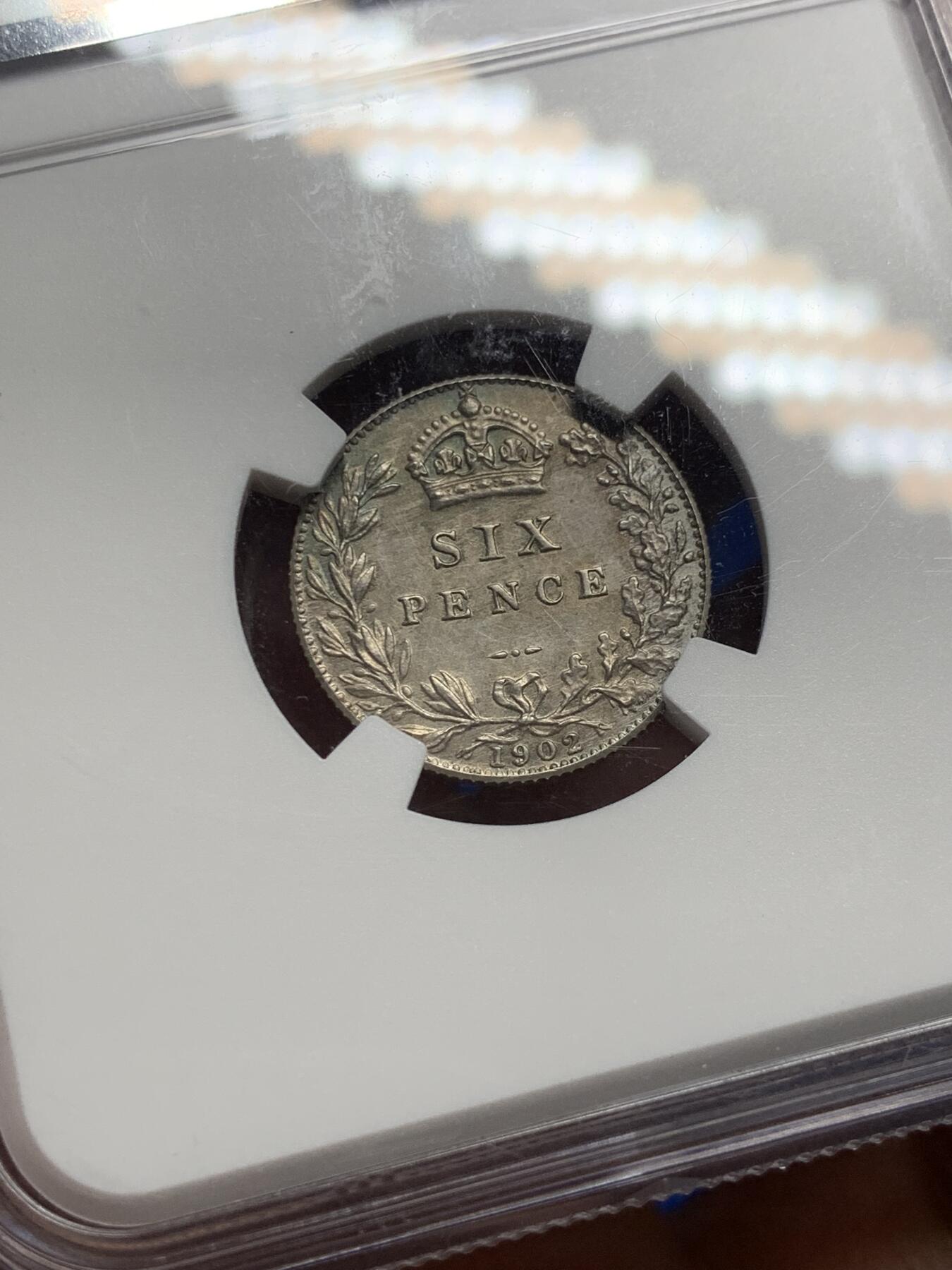 《竞宝斋》第287场-周六， 周日，周一 3场连拍 （全场包邮） NGC PF62 英国1902年爱德华七世精制6便士