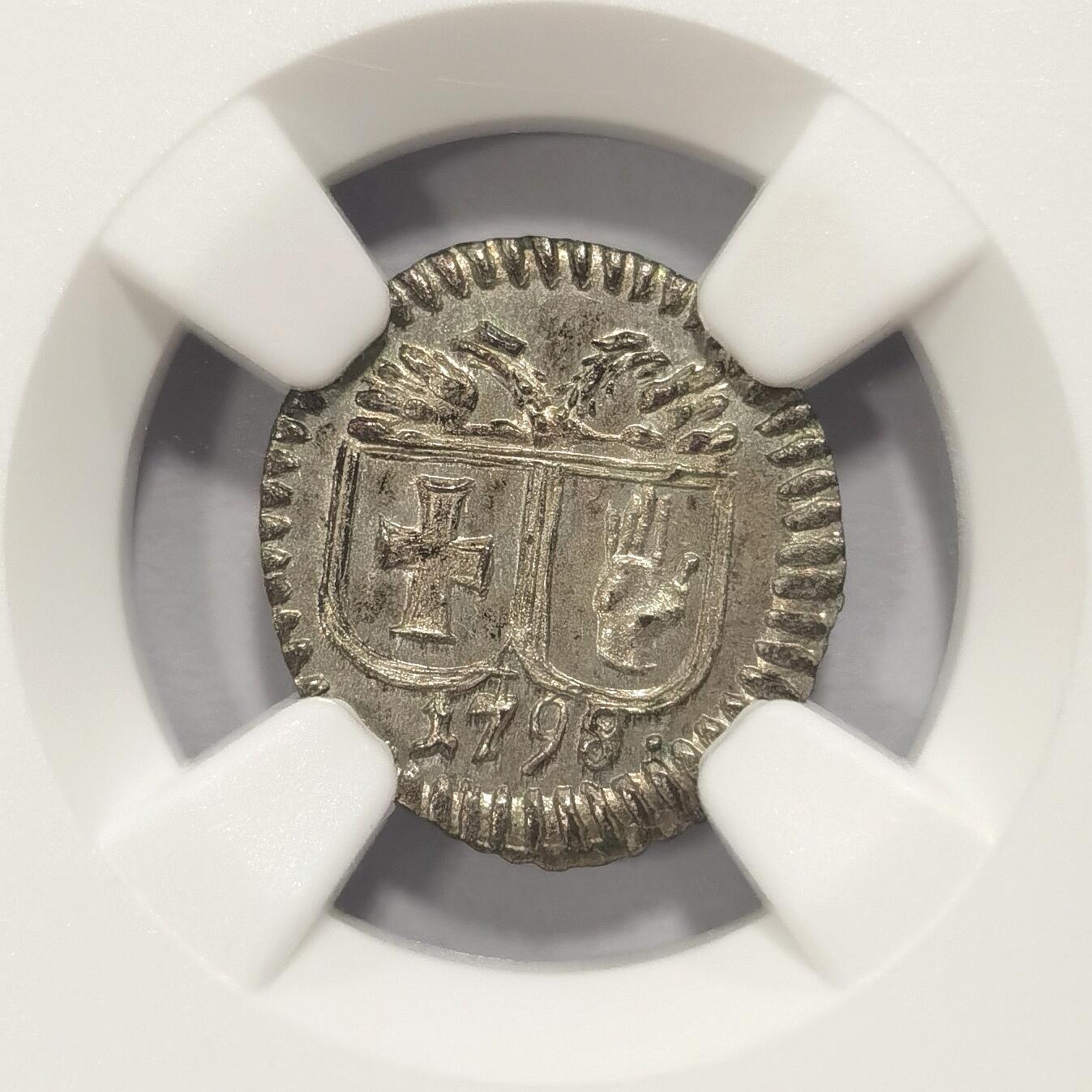 博洋堂世界钱币拍卖第084期（全场包邮） NGC MS64 亚军分！德国哈尔1798十字手掌1克鲁泽单面银币