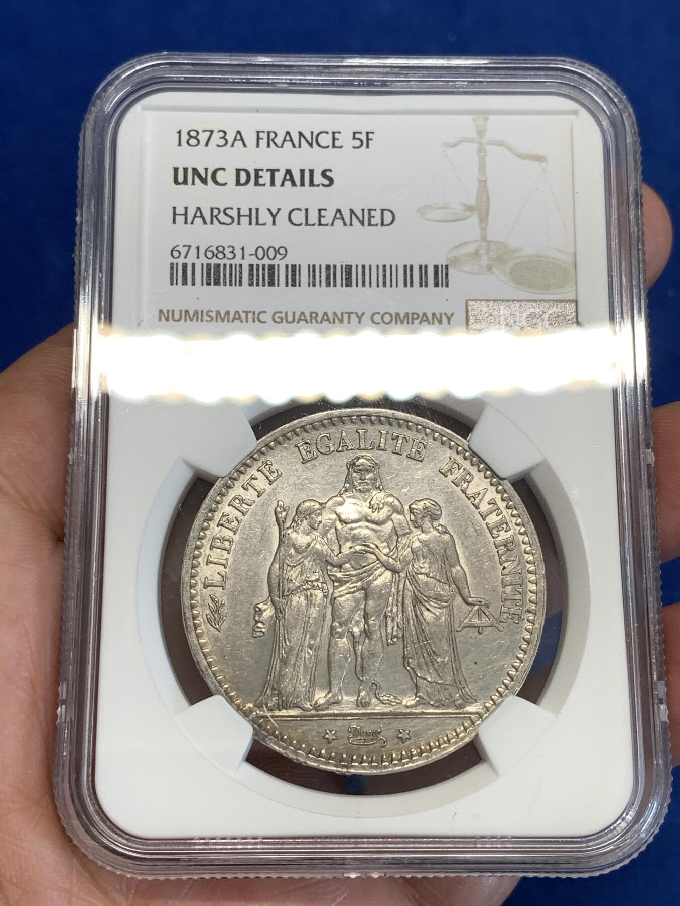 《竞宝斋》第287场-周六， 周日，周一 3场连拍 （全场包邮） NGC UNCD 法国1873年大力神5法郎银币