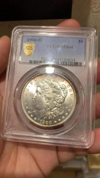 《竞宝斋》第287场-周六， 周日，周一 3场连拍 （全场包邮） PCGS MS64 美国1900年摩根银币O版 环彩包浆 市场上比较少年份的摩根银币。