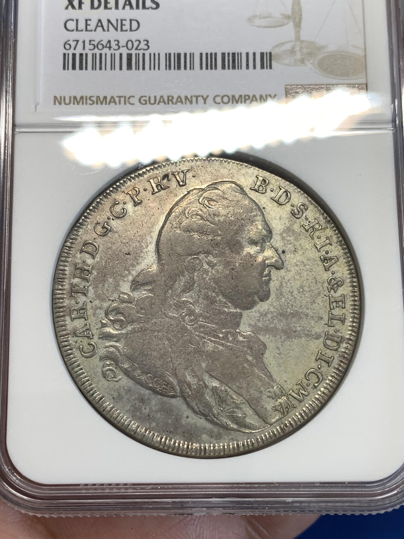 《竞宝斋》第287场-周六， 周日，周一 3场连拍 （全场包邮） NGC XFD 德国巴伐利亚1781查尔斯·西奥多泰勒银币