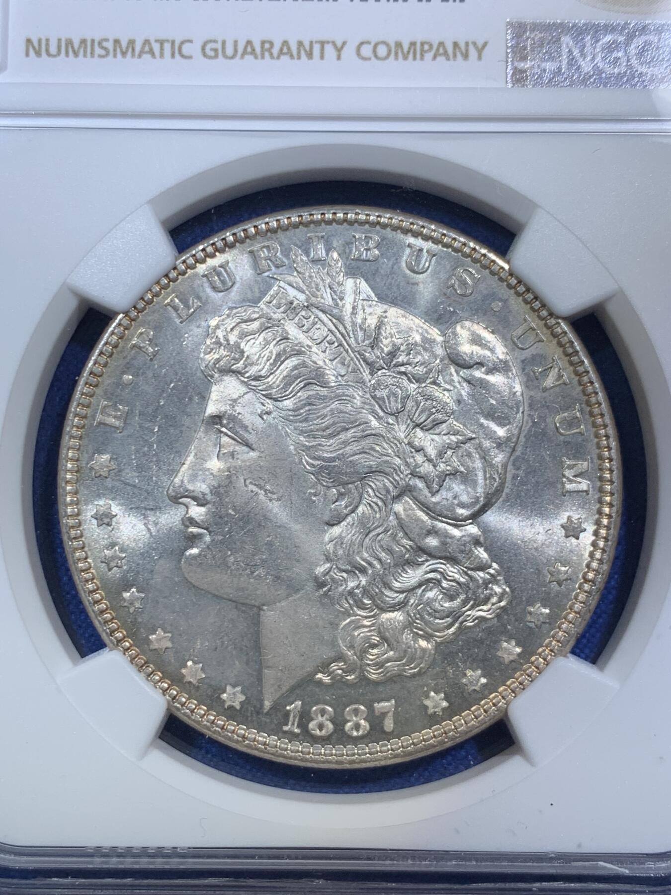 《竞宝斋》第287场-周六， 周日，周一 3场连拍 （全场包邮） NGC MS63 美国1887年摩根银币