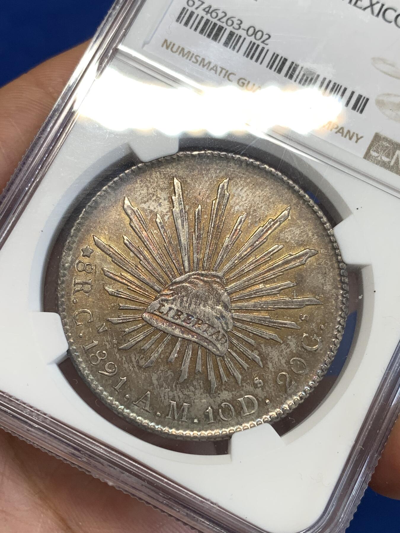 《竞宝斋》第287场-周六， 周日，周一 3场连拍 （全场包邮） NGC MS61 墨西哥1891年8R花边鹰洋 少见厂 包浆和光度都非常好