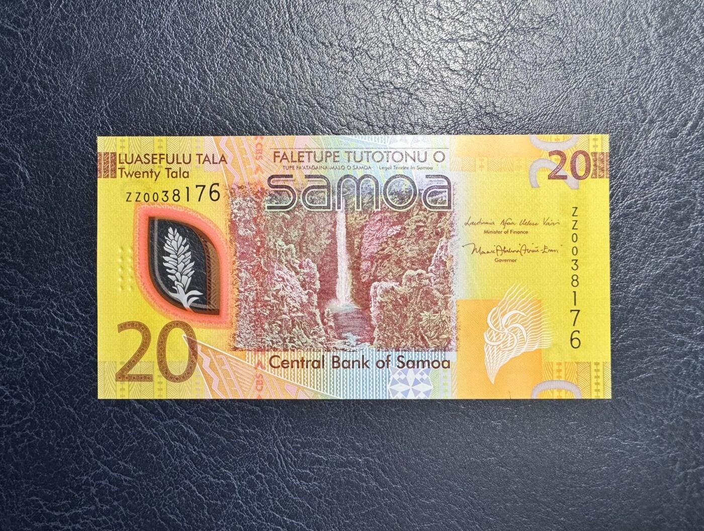 收藏联盟Quantum Auction 第359期拍卖  萨摩亚2023年20塔拉塑料钞补号 品相全新UNC 号码无4 