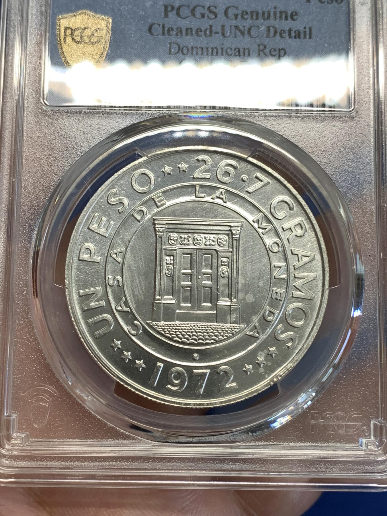 《竞宝斋》第287场-周六， 周日，周一 3场连拍 （全场包邮） PCGS金盾 UNCD 多米尼加1972年1比索大银币