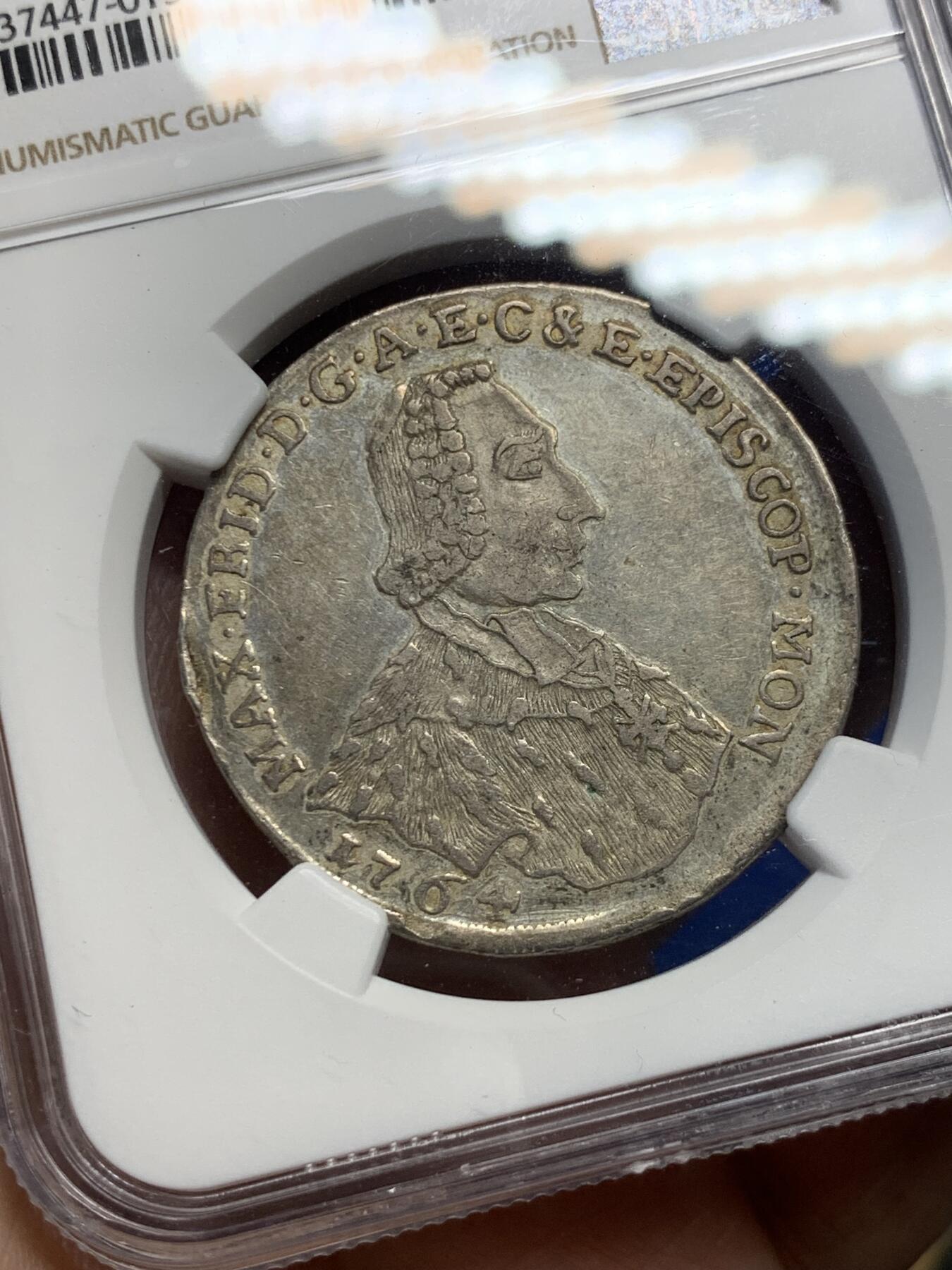 《竞宝斋》第287场-周六， 周日，周一 3场连拍 （全场包邮） NGC AU 德国 1764 明斯特主教区 柯尼塞克 2/3泰勒银币 稀少品种 该年份银币最大面值