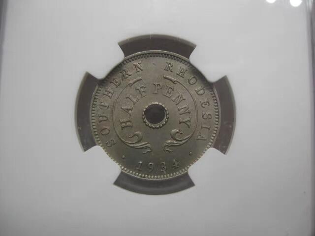 NGC-MS63-64英属南罗德西亚1934年1/2,1便士一对