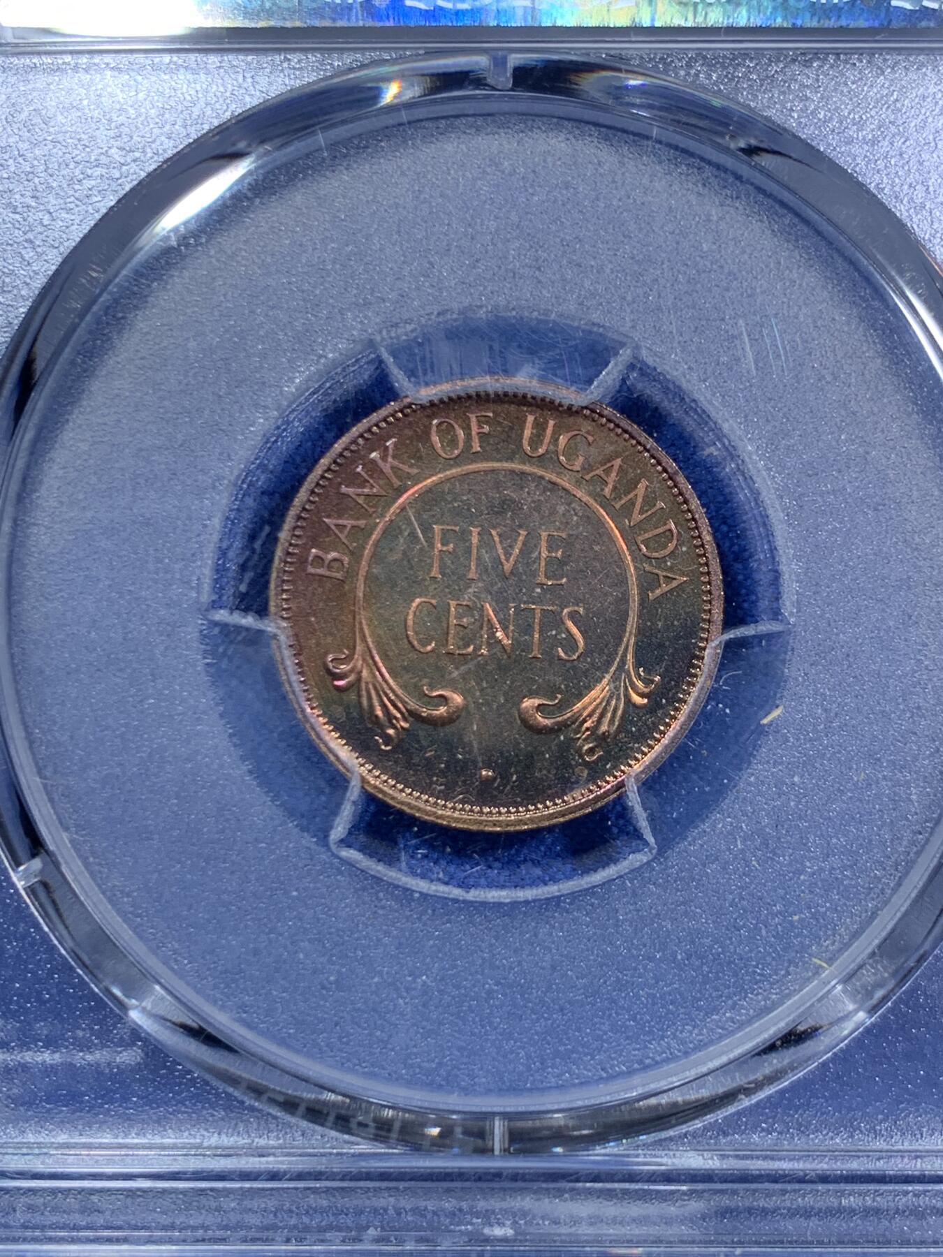 《竞宝斋》第287场-周六， 周日，周一 3场连拍 （全场包邮） PCGS金盾 PR65RB 乌干达1966年首年5分精制铜币