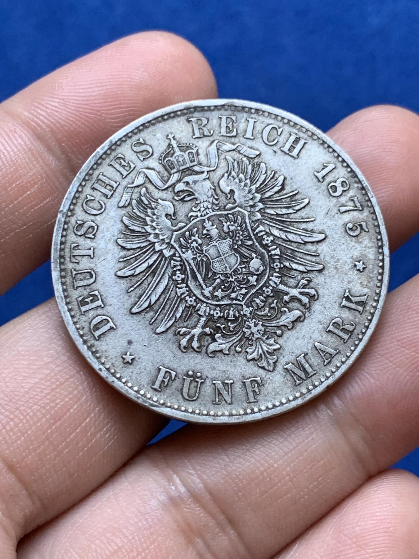 《竞宝斋》第287场-周六， 周日，周一 3场连拍 （全场包邮） 德国巴伐利亚1875年路德维西二世5马克银币