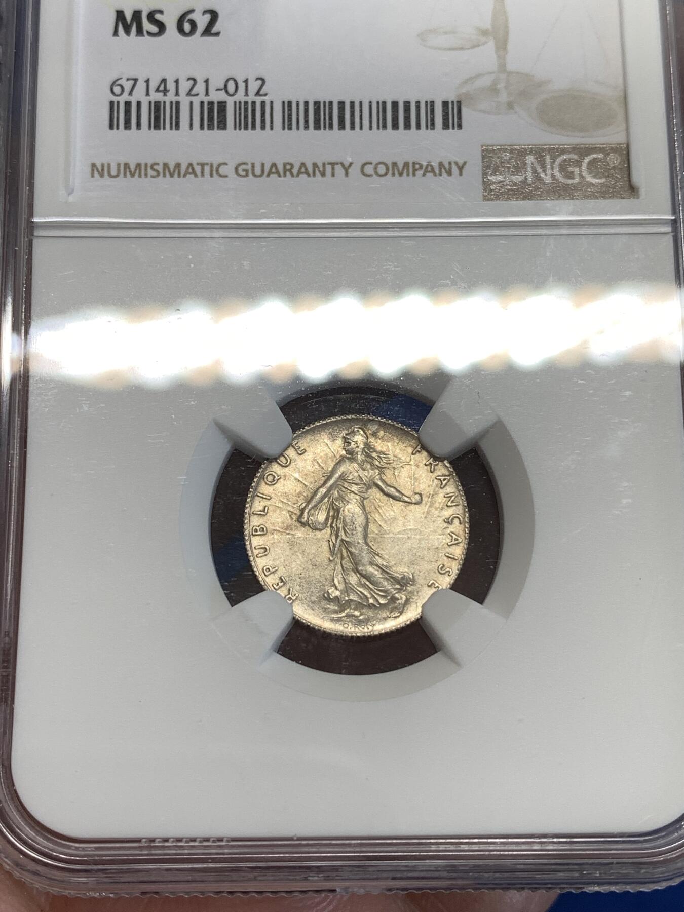 《竞宝斋》第287场-周六， 周日，周一 3场连拍 （全场包邮） NGC MS62 法国1916年播种女神50生丁银币