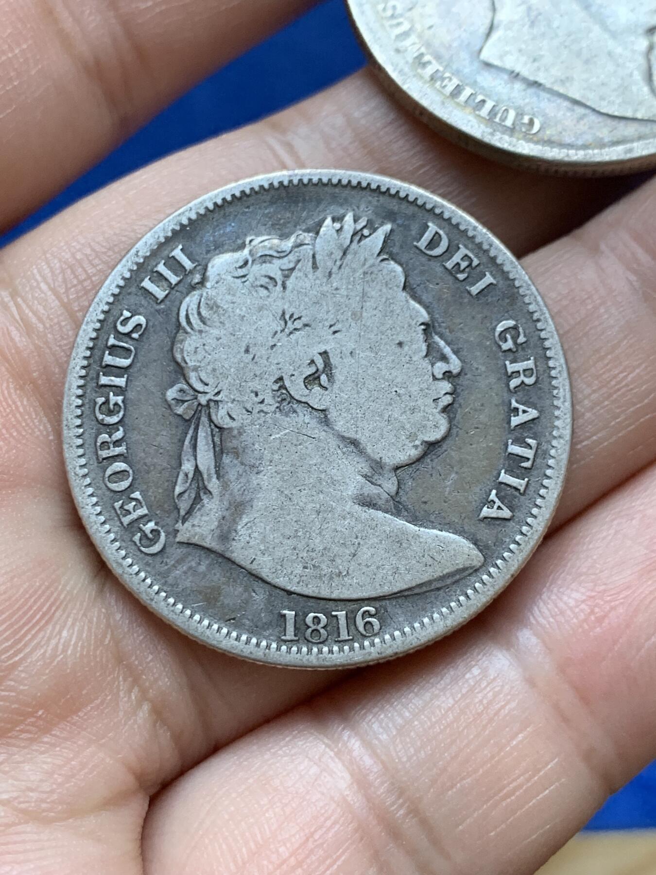 《竞宝斋》第287场-周六， 周日，周一 3场连拍 （全场包邮） 两枚一组 英国半克朗银币 1816年乔治三世牛头版+1836年威廉四世