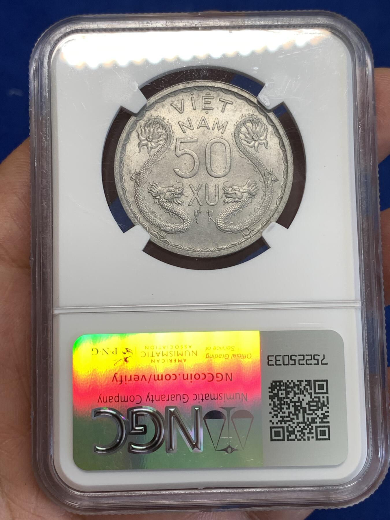 《竞宝斋》第287场-周六， 周日，周一 3场连拍 （全场包邮） NGC MS63 越南1953三美女50苏经典双龙铝币