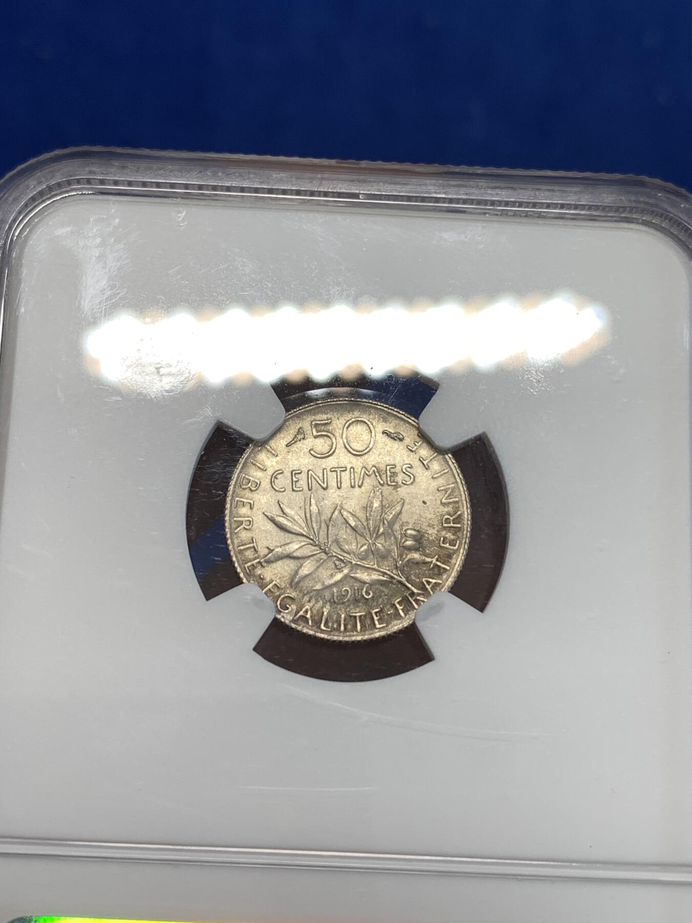 《竞宝斋》第287场-周六， 周日，周一 3场连拍 （全场包邮） NGC MS62 法国1916年播种女神50生丁银币