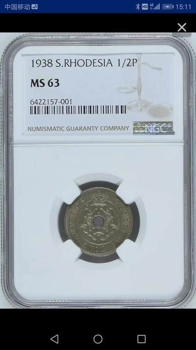 NGC-MS63英属南罗德西亚1938年1/2便士 - NGC-MS63英属南罗德西亚1938年1/2便士