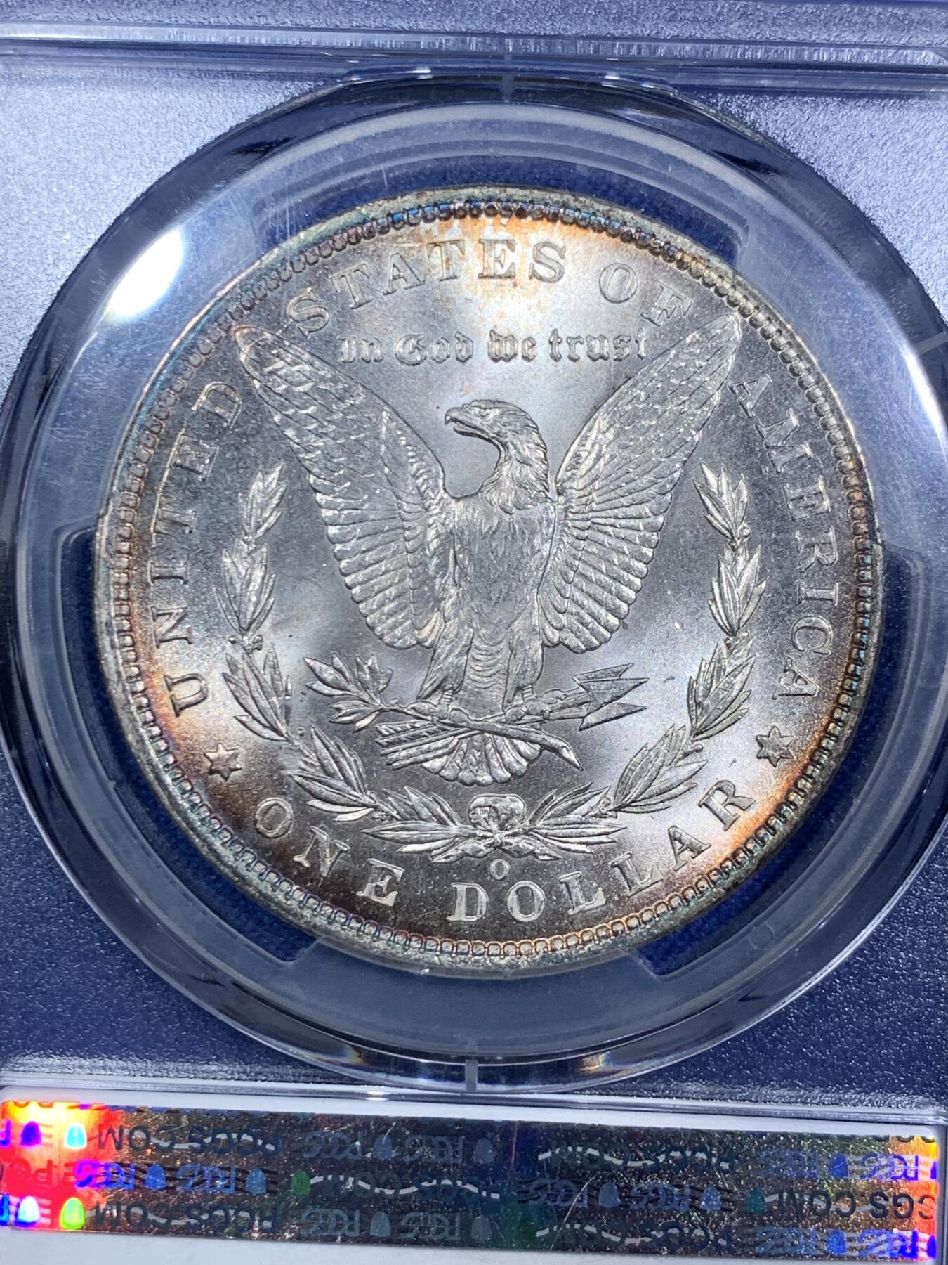《竞宝斋》第287场-周六， 周日，周一 3场连拍 （全场包邮） PCGS MS64 美国1900年摩根银币O版 环彩包浆 市场上比较少年份的摩根银币。