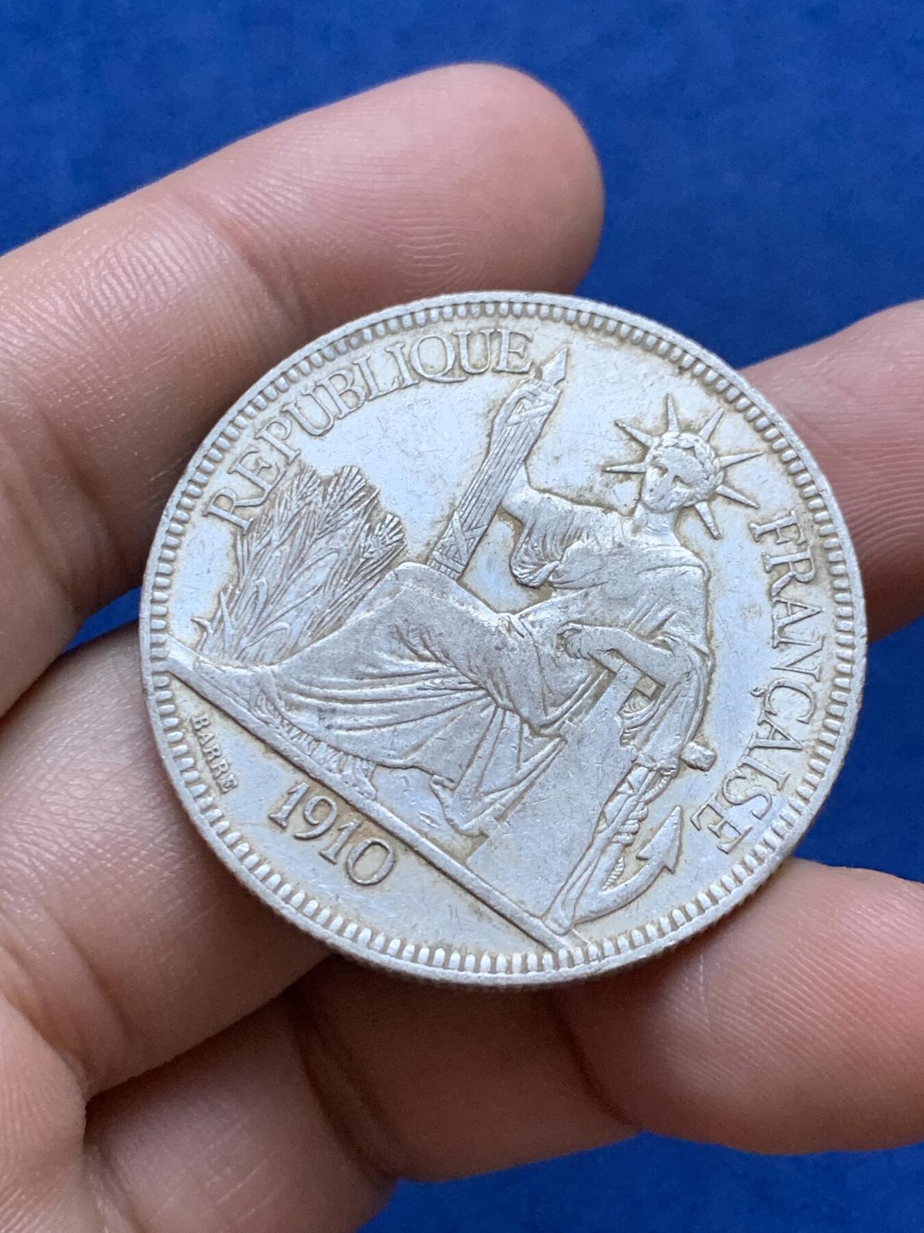 《竞宝斋》第287场-周六， 周日，周一 3场连拍 （全场包邮） 法属印支1910年坐洋银元 少见年份