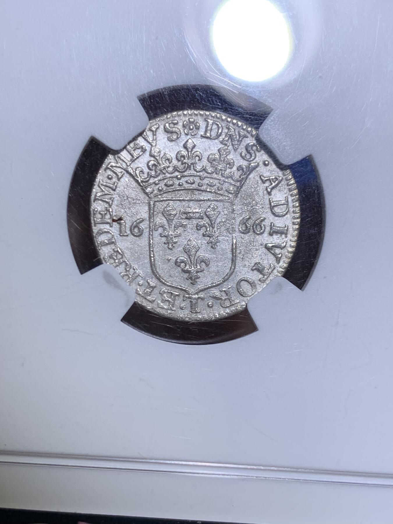 《竞宝斋》第287场-周六， 周日，周一 3场连拍 （全场包邮） NGC MS63 意大利1666年路易基诺银币 少见的Tassarolo邦国 仿法国1/12埃居形制的经典小银 原始光泽 少见品相