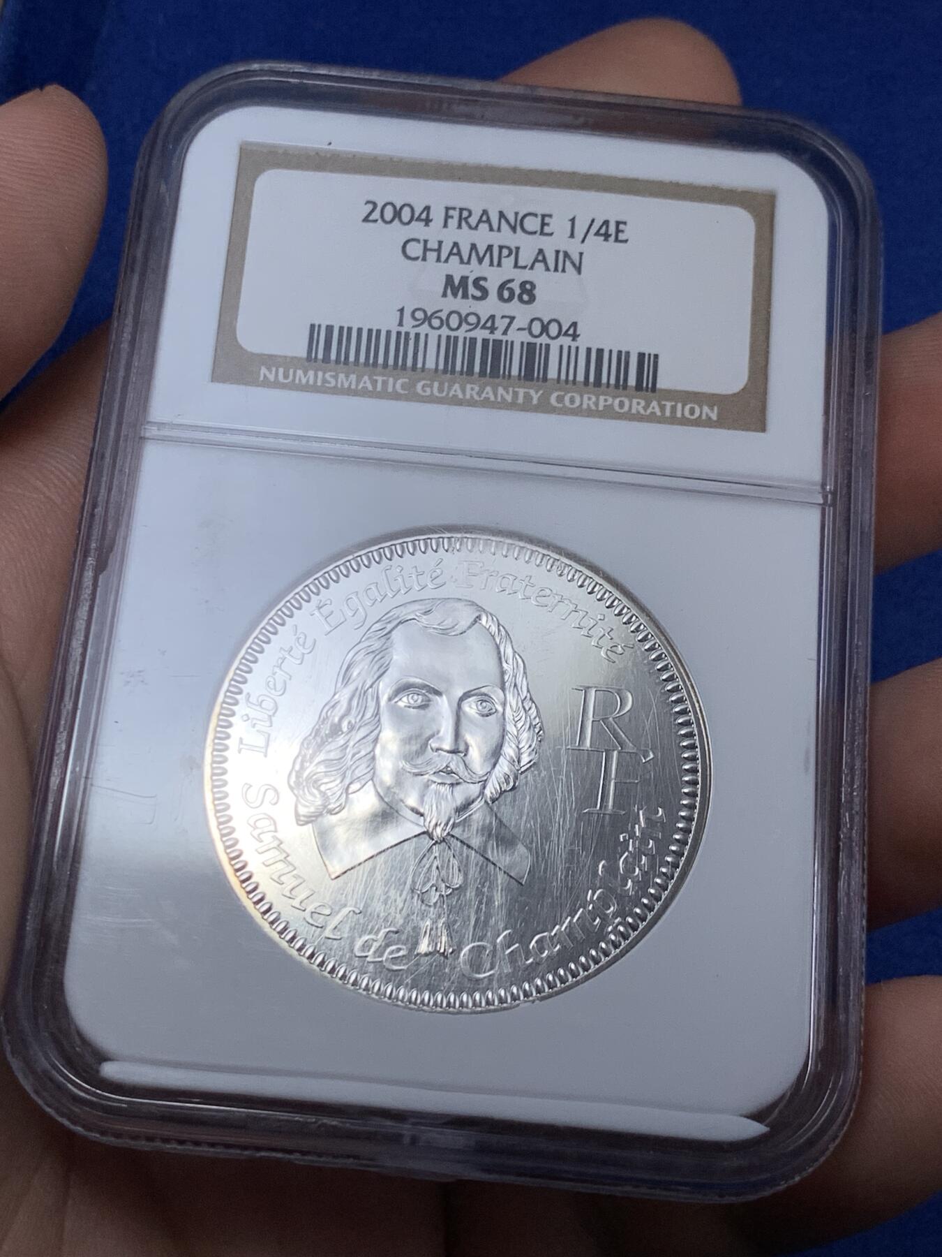 《竞宝斋》第287场-周六， 周日，周一 3场连拍 （全场包邮） NGC MS68 法国2004塞缪尔·德·尚普兰探索北美400周年纪念银币