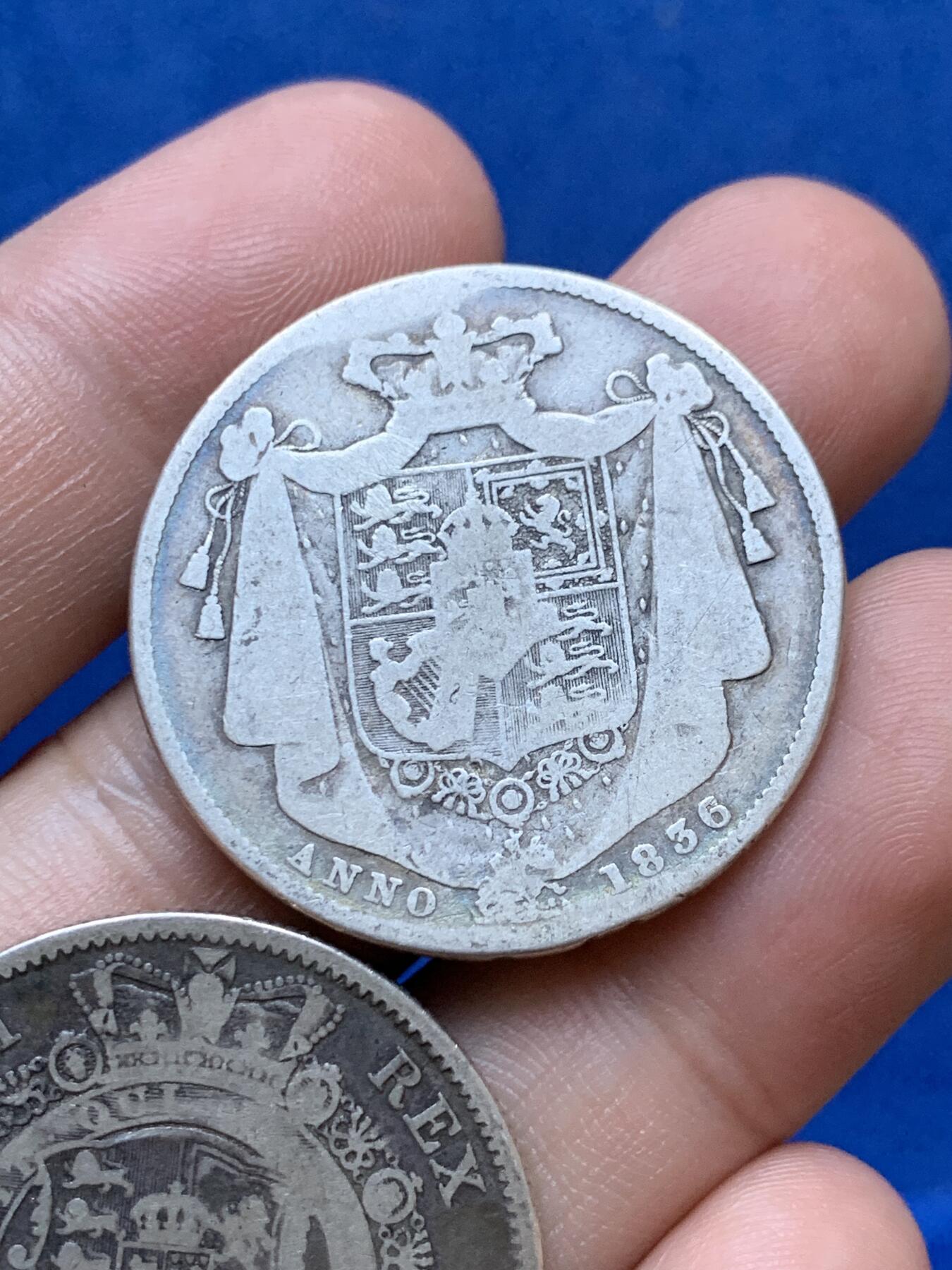 《竞宝斋》第287场-周六， 周日，周一 3场连拍 （全场包邮） 两枚一组 英国半克朗银币 1816年乔治三世牛头版+1836年威廉四世