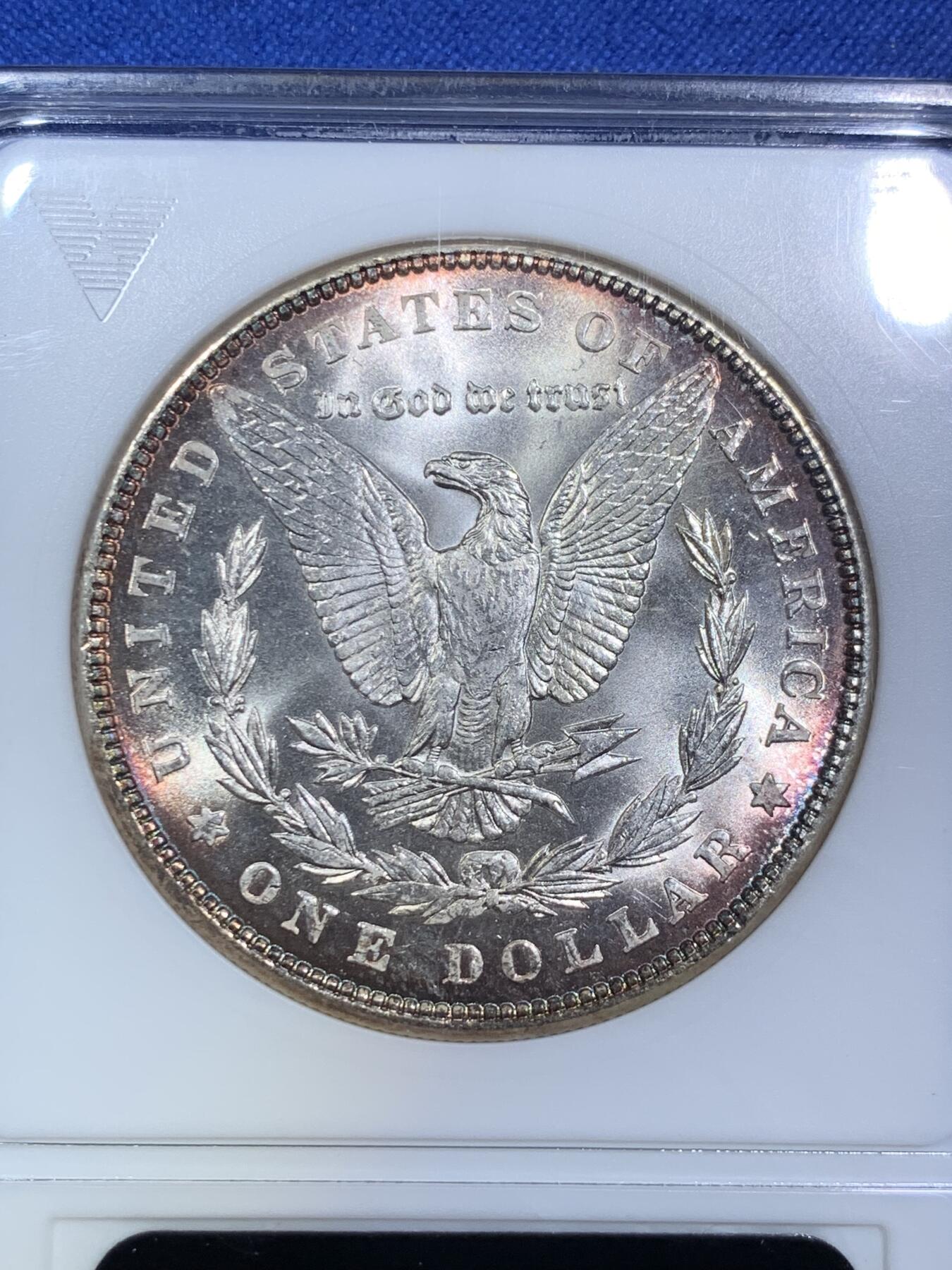 《竞宝斋》第287场-周六， 周日，周一 3场连拍 （全场包邮） ANACS MS65 美国 1886年 1美元 摩根银币 小白盒 镜面感非常好 鹰面环彩 绝版盒子+好品相 一步到位