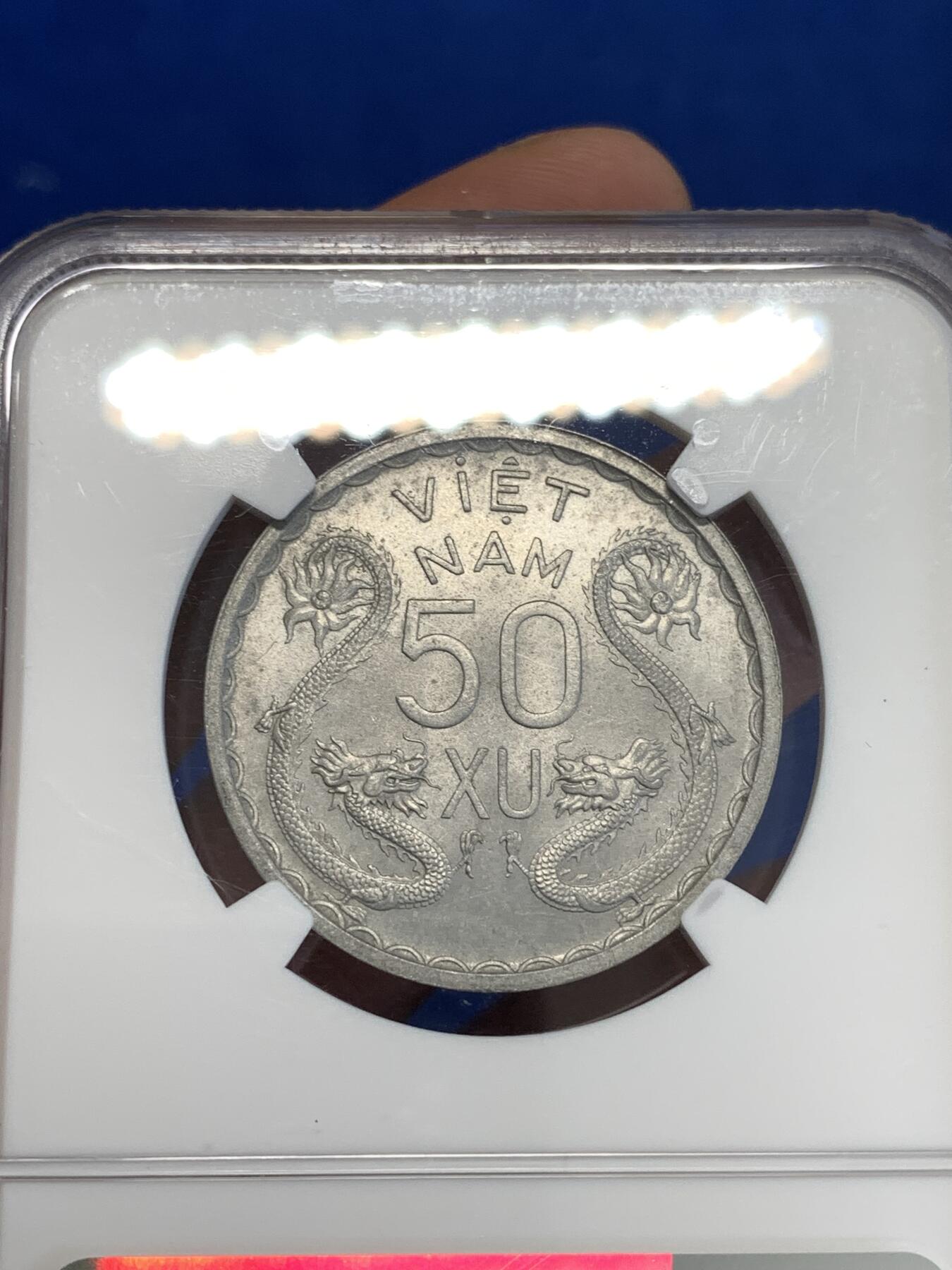 《竞宝斋》第287场-周六， 周日，周一 3场连拍 （全场包邮） NGC MS63 越南1953三美女50苏经典双龙铝币