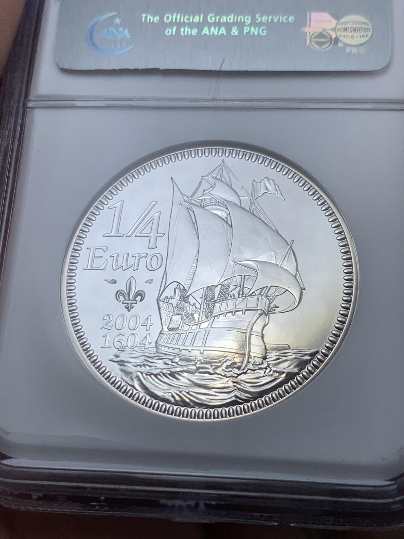 《竞宝斋》第287场-周六， 周日，周一 3场连拍 （全场包邮） NGC MS68 法国2004塞缪尔·德·尚普兰探索北美400周年纪念银币