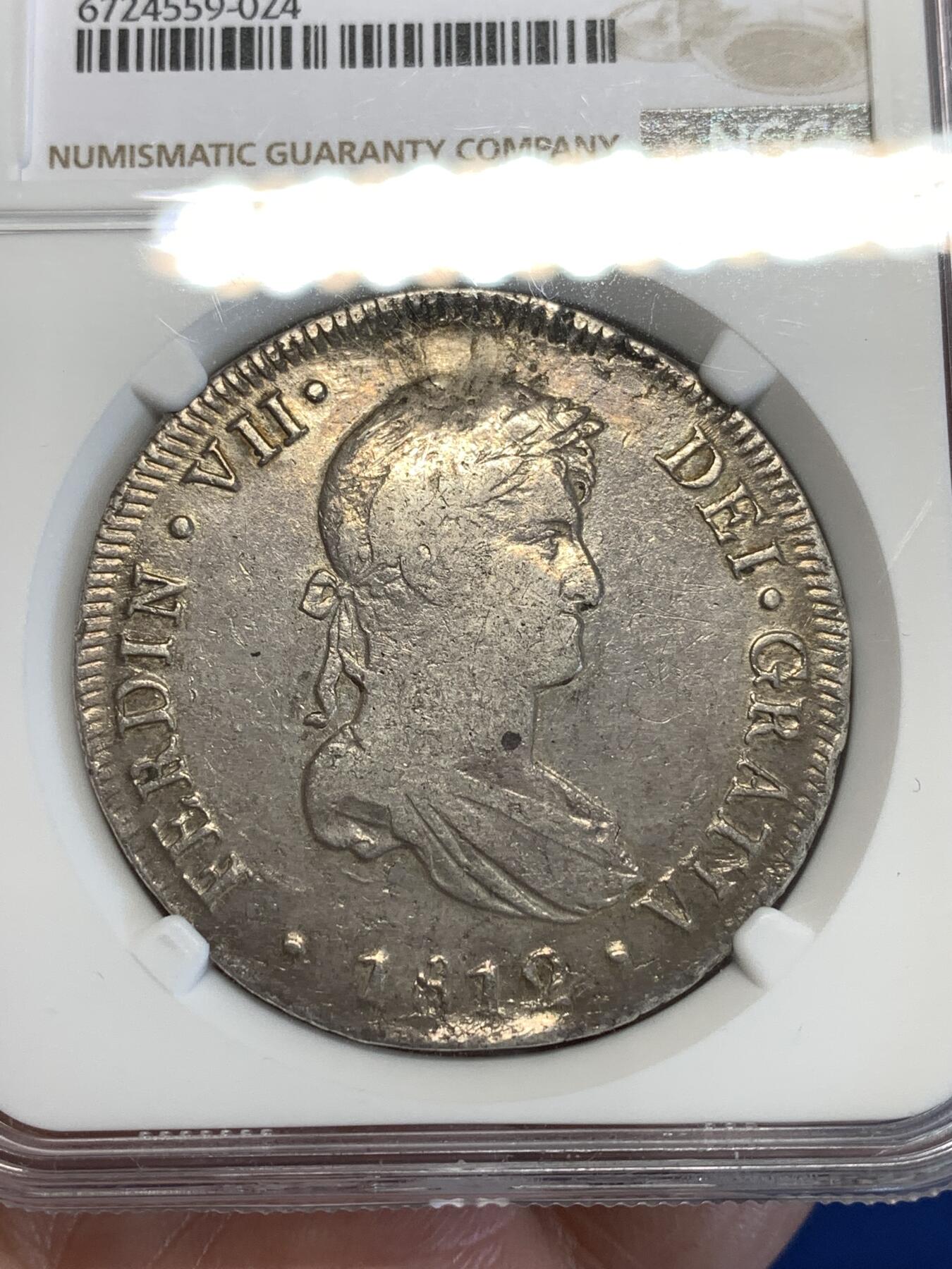 《竞宝斋》第287场-周六， 周日，周一 3场连拍 （全场包邮） NGC VFD 西属秘鲁 1812年 费迪南七世 8里亚尔 大银币 秘鲁的比墨西哥的少很多 细节见图