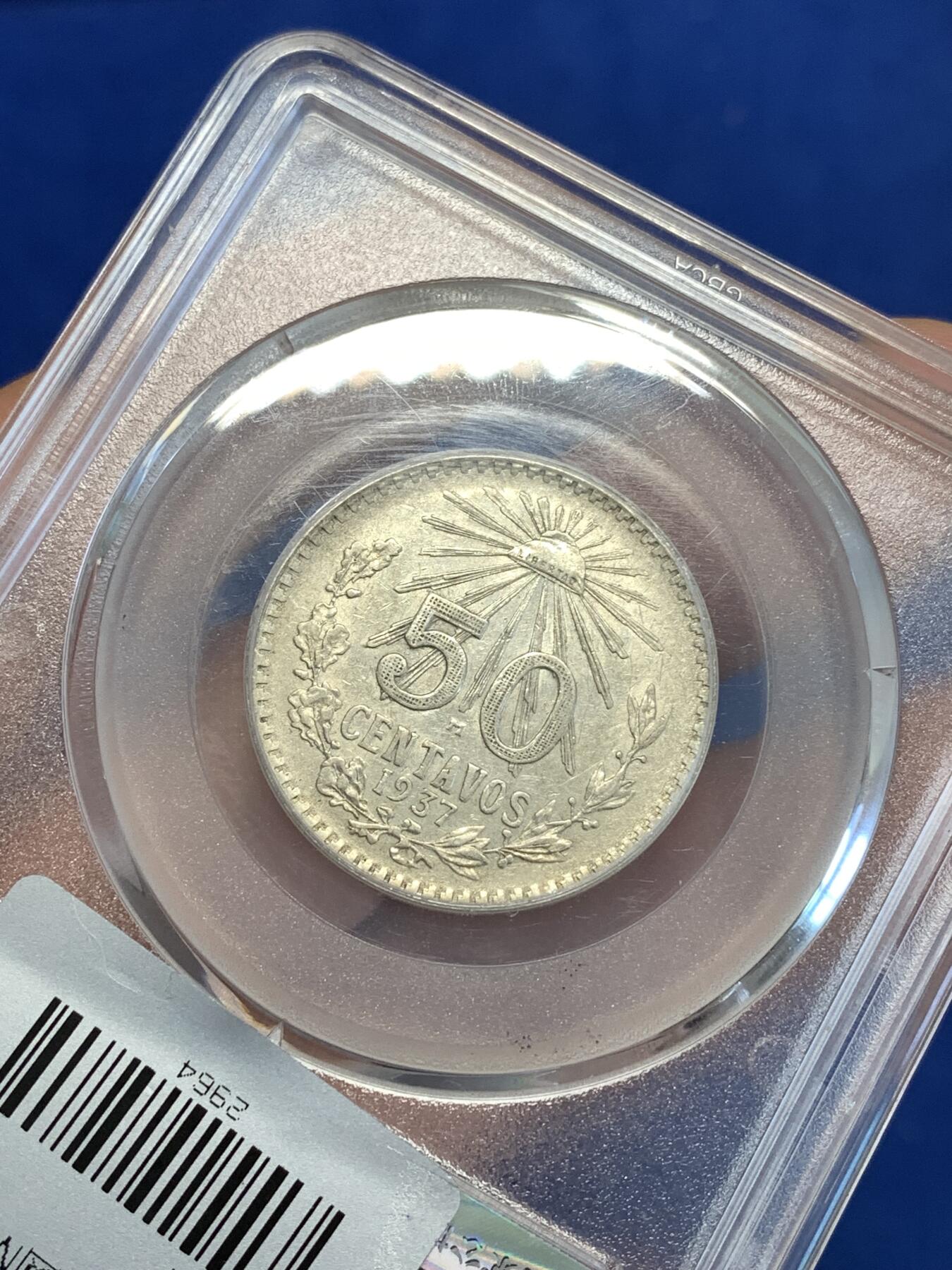 《竞宝斋》第287场-周六， 周日，周一 3场连拍 （全场包邮） 公博 MS62  墨西哥1937年鹰洋半圆银币