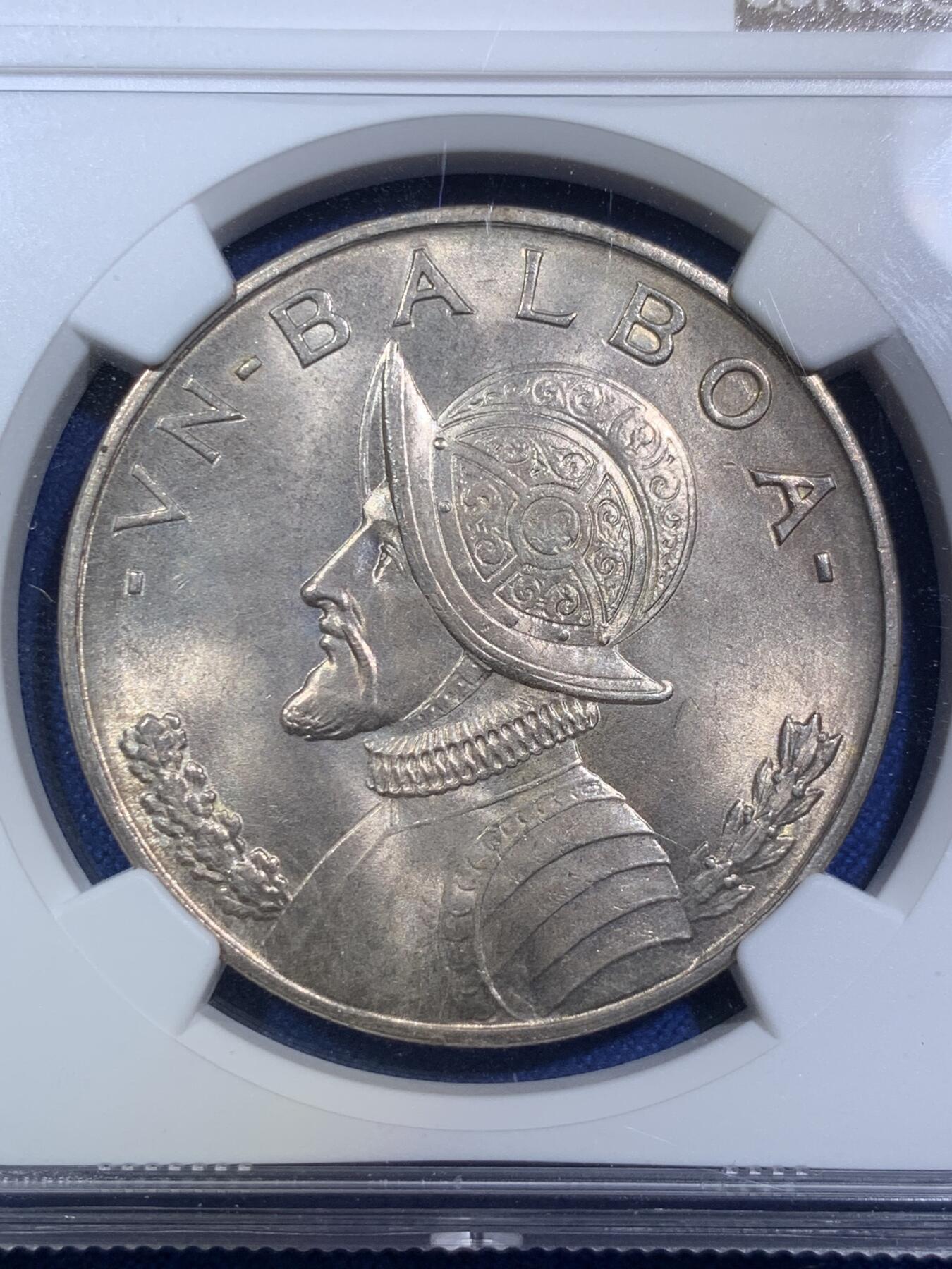 《竞宝斋》第287场-周六， 周日，周一 3场连拍 （全场包邮） NGC MS64 巴拿马1947年巴尔博亚大银币 转光丝滑 漂亮包浆 可藏品相