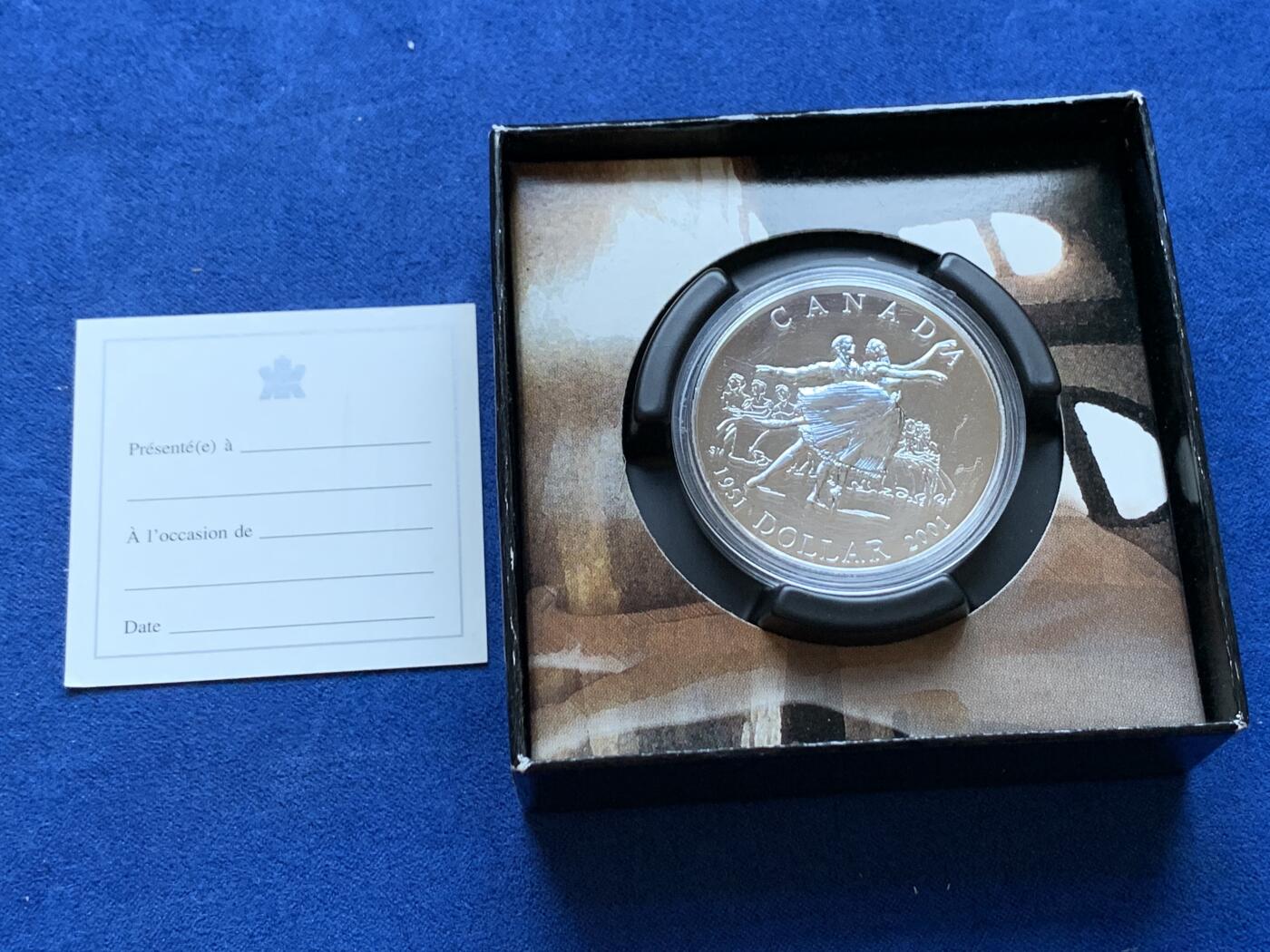 《竞宝斋》第287场-周六， 周日，周一 3场连拍 （全场包邮） 加拿大2001年发行国家芭蕾舞团成立50周年磨砂纪念银币 25.2g 盒证齐全