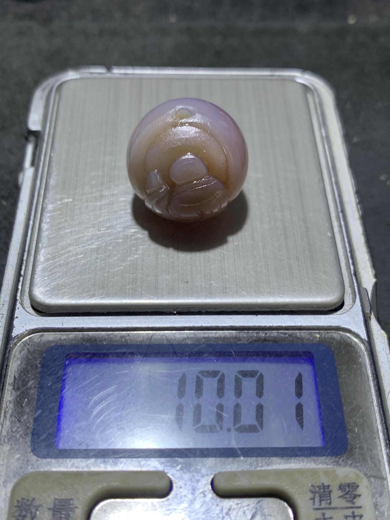 精美亚光高玉化紫罗兰巴西玛瑙手工俏色巧雕一心向佛随形圆珠一个