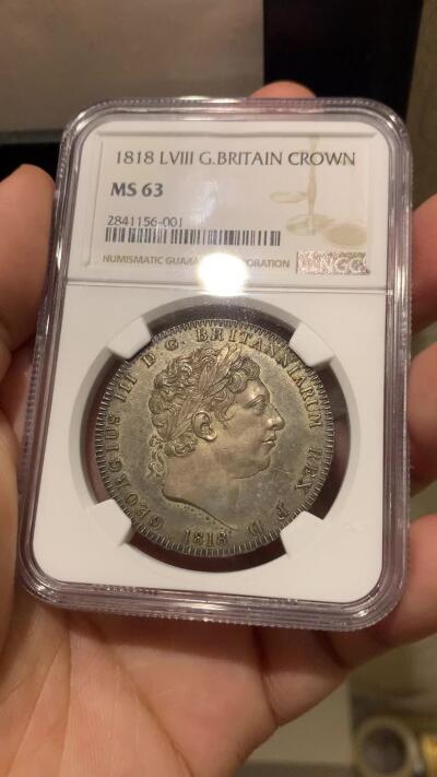《竞宝斋》第287场-周六， 周日，周一 3场连拍 （全场包邮） NGC MS63 英国1818年乔治三世马剑1克朗大银币 深彩包浆 PL状态 63分可藏