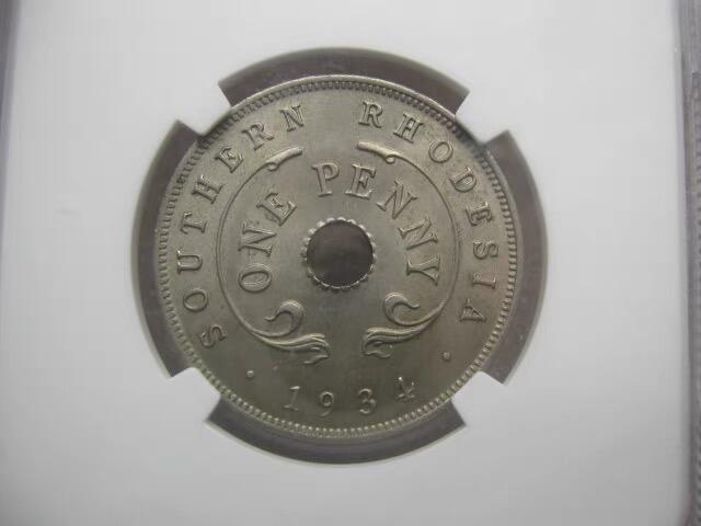 NGC-MS63-64英属南罗德西亚1934年1/2,1便士一对
