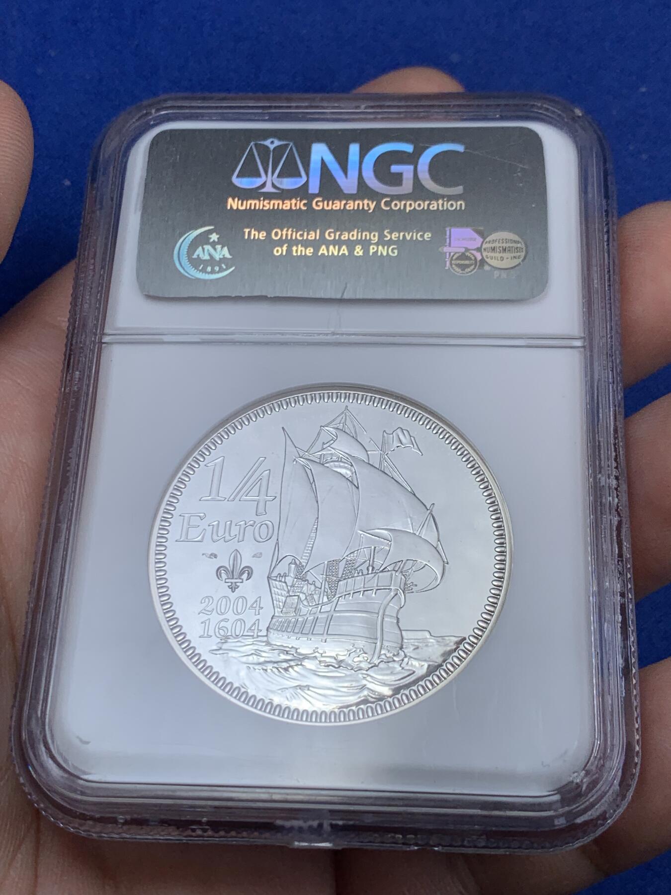 《竞宝斋》第287场-周六， 周日，周一 3场连拍 （全场包邮） NGC MS68 法国2004塞缪尔·德·尚普兰探索北美400周年纪念银币