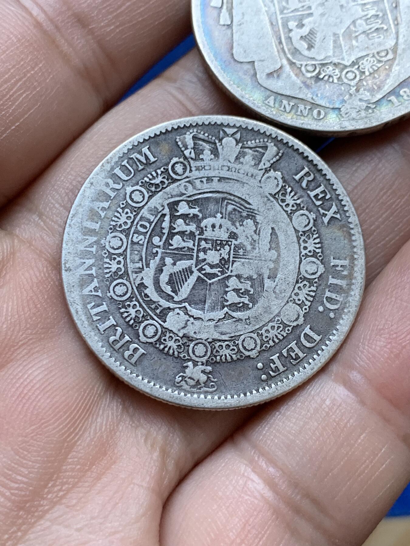 《竞宝斋》第287场-周六， 周日，周一 3场连拍 （全场包邮） 两枚一组 英国半克朗银币 1816年乔治三世牛头版+1836年威廉四世