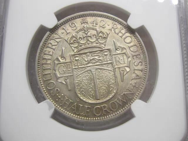 NGC-AU55英属南罗德西亚1942年1/2克朗银币
