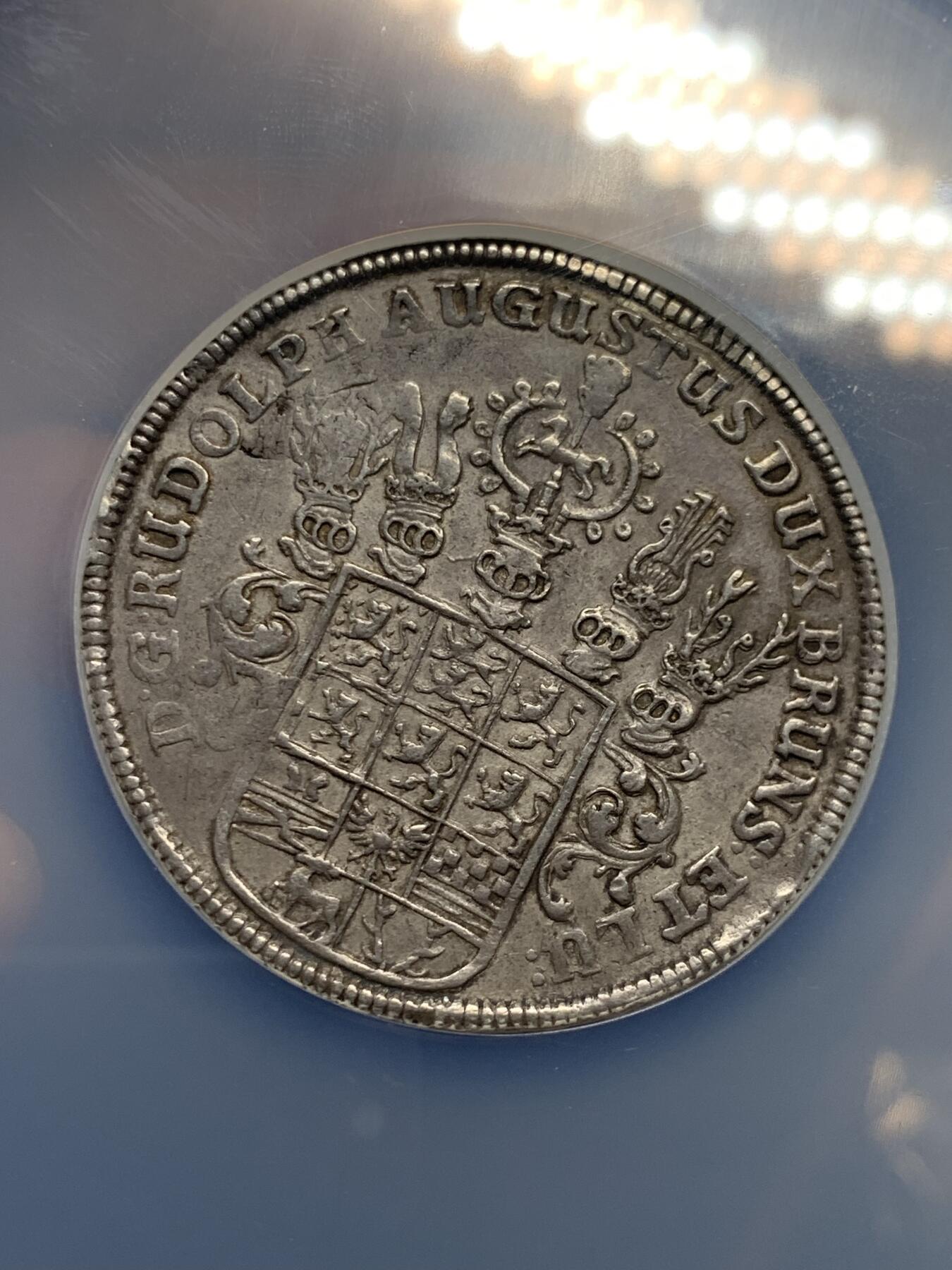 《竞宝斋》第287场-周六， 周日，周一 3场连拍 （全场包邮） NGC AU 德国 1680 布伦瑞克-沃尔芬比特尔公国 野人 泰勒 大银币 细节好 这样的年份现在上海N无法评级了 拍一枚少一枚